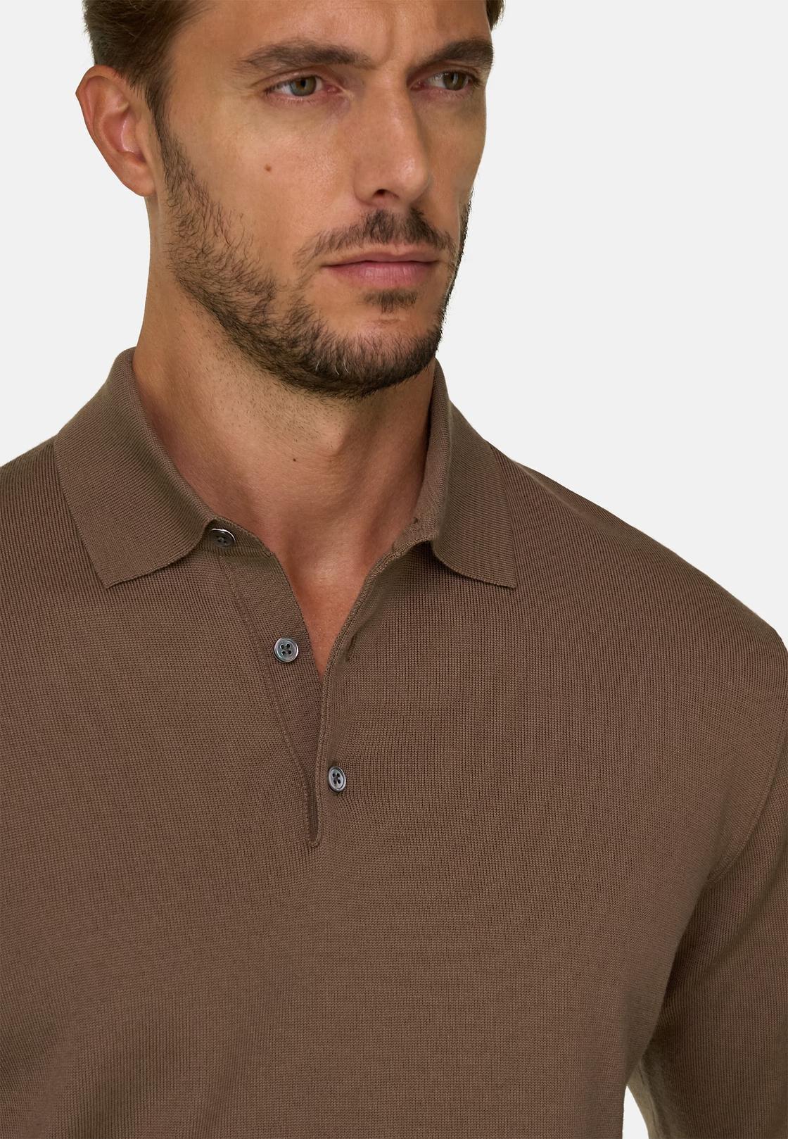 Knitted Polo Shirt in Merino Extrafine Brown, Rot, large image number 3