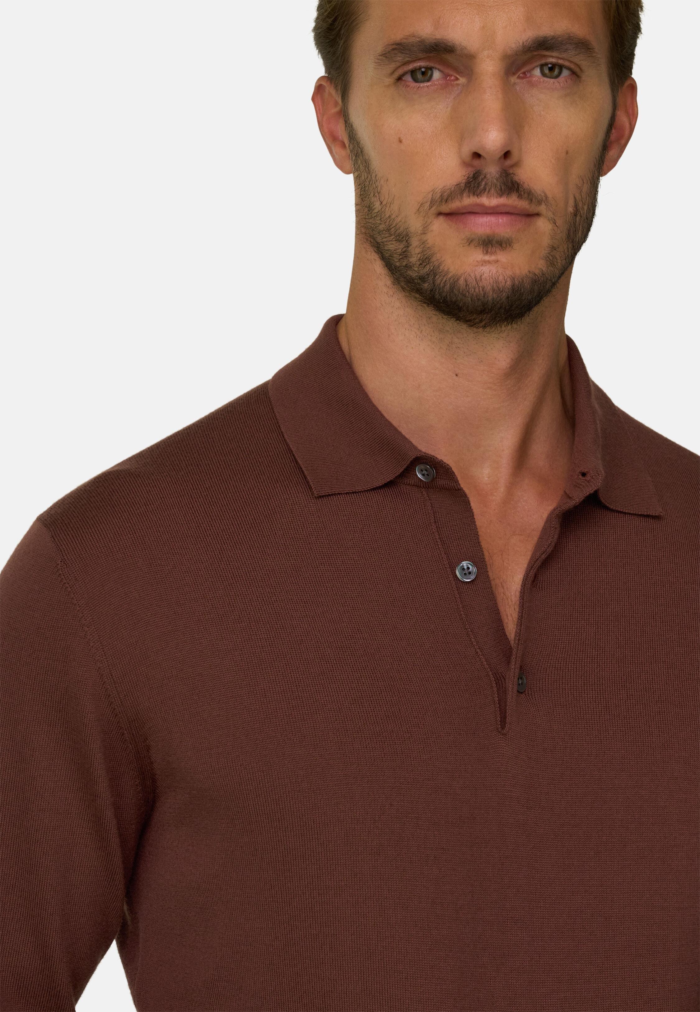 Knitted Polo Shirt in Merino Extrafine Brown, Rot, large image number 4