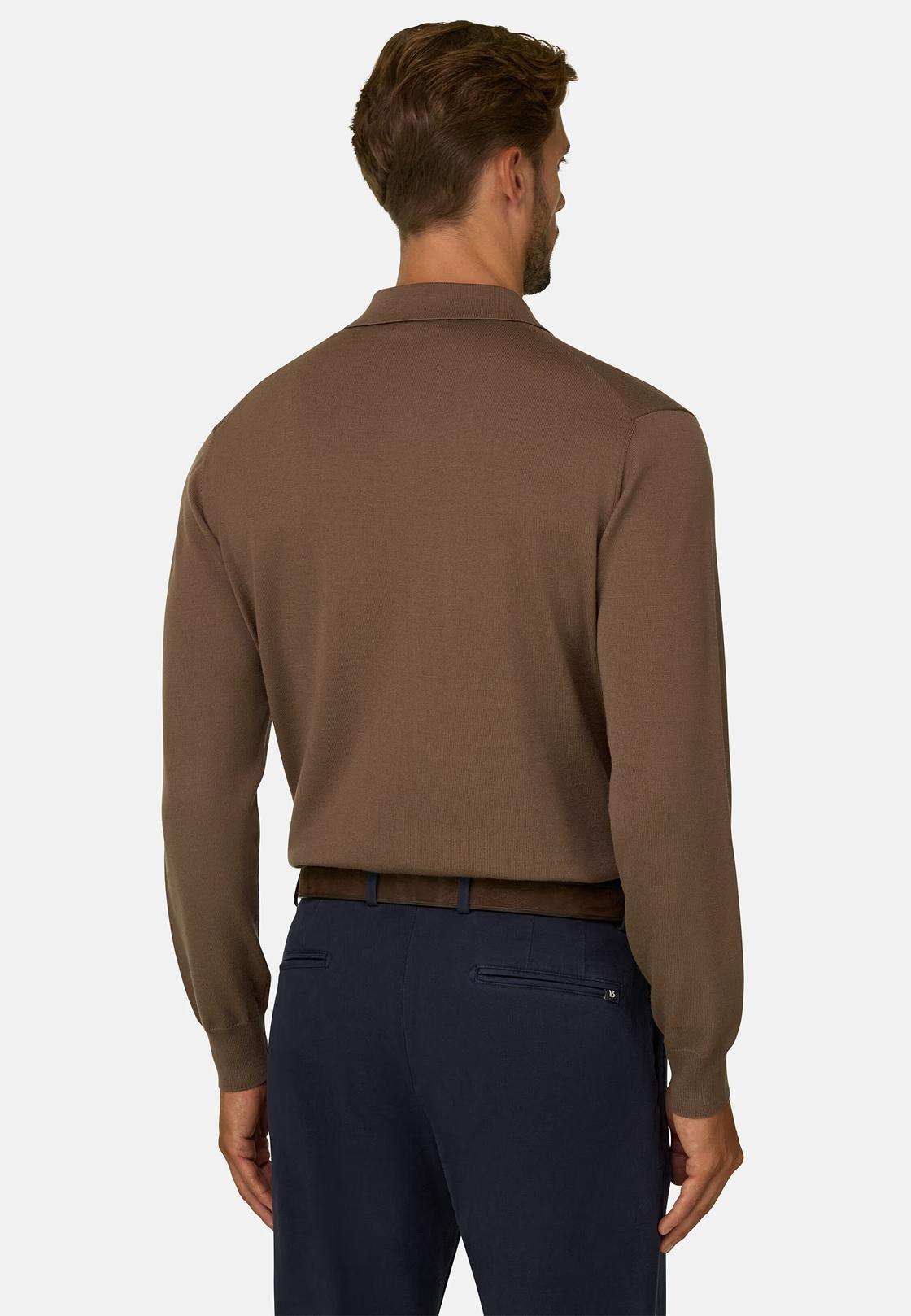 Knitted Polo Shirt in Merino Extrafine Brown, Rot, large image number 5
