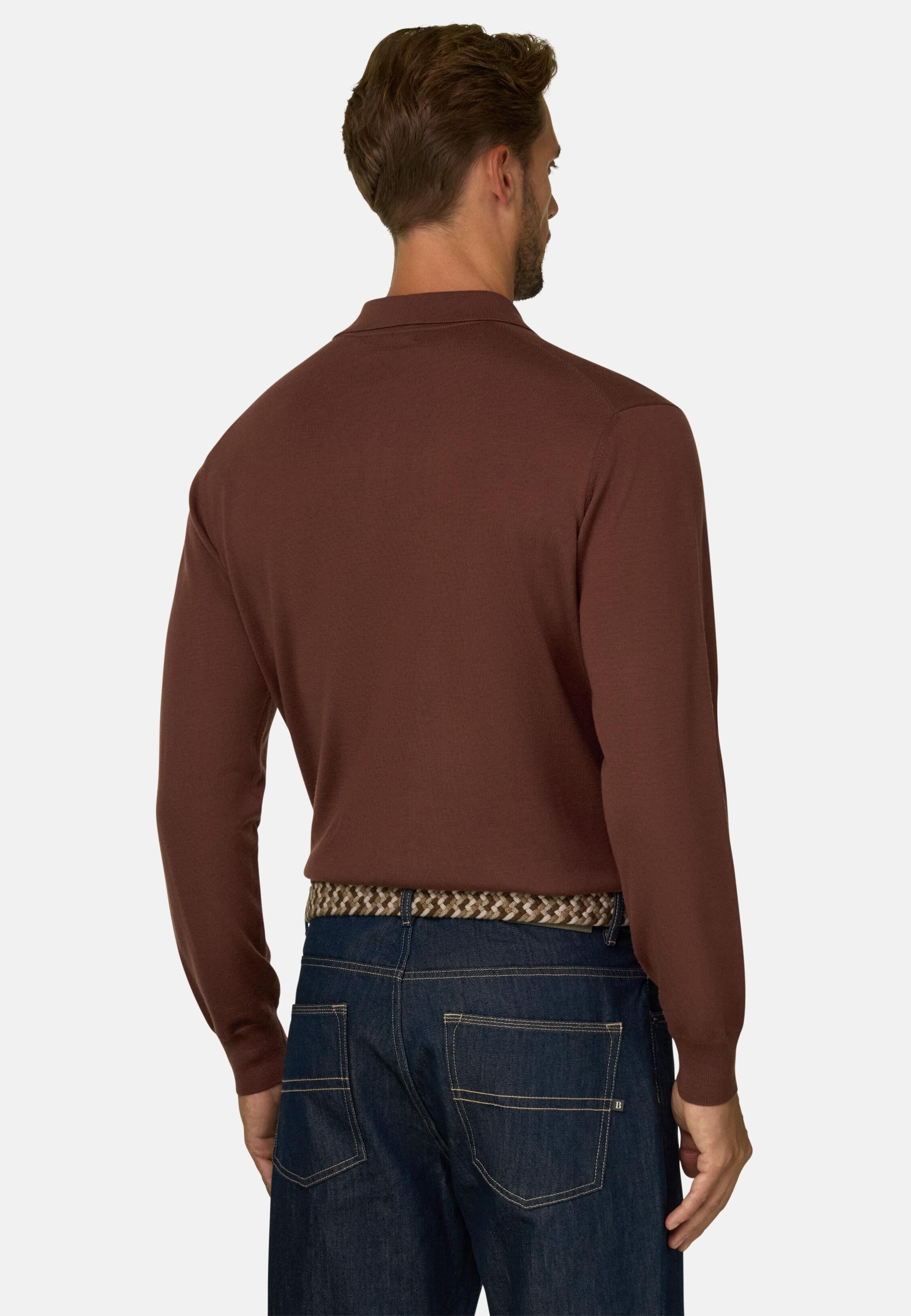Knitted Polo Shirt in Merino Extrafine Brown, Rot, large image number 6