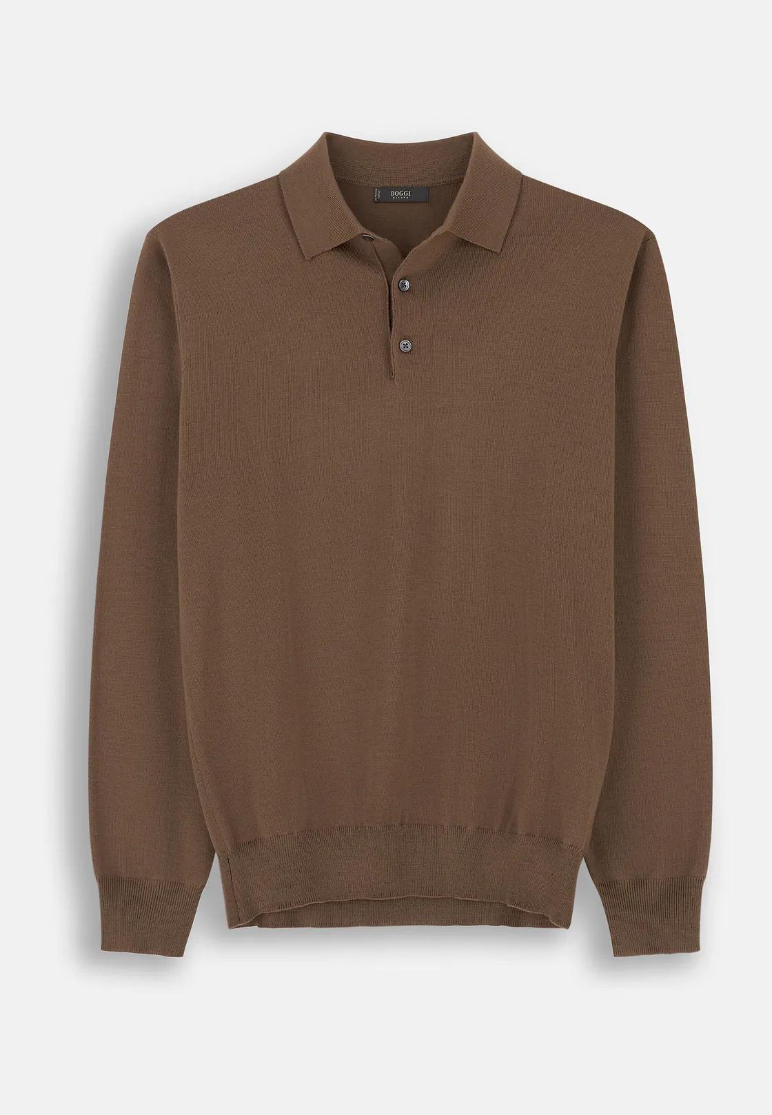 Knitted Polo Shirt in Merino Extrafine Brown, Rot, large image number 7