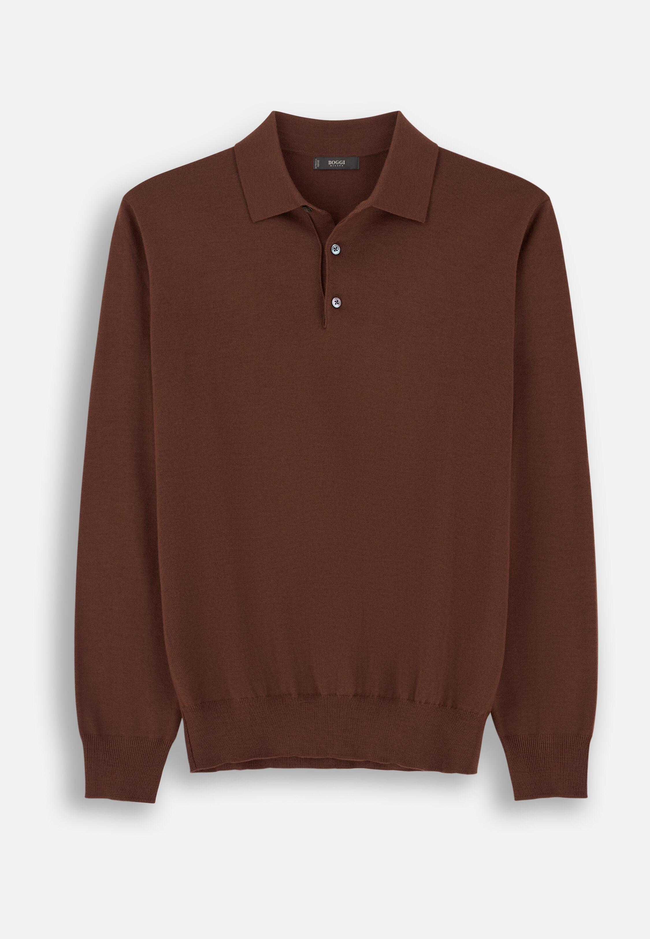 Knitted Polo Shirt in Merino Extrafine Brown, Rot, large image number 8