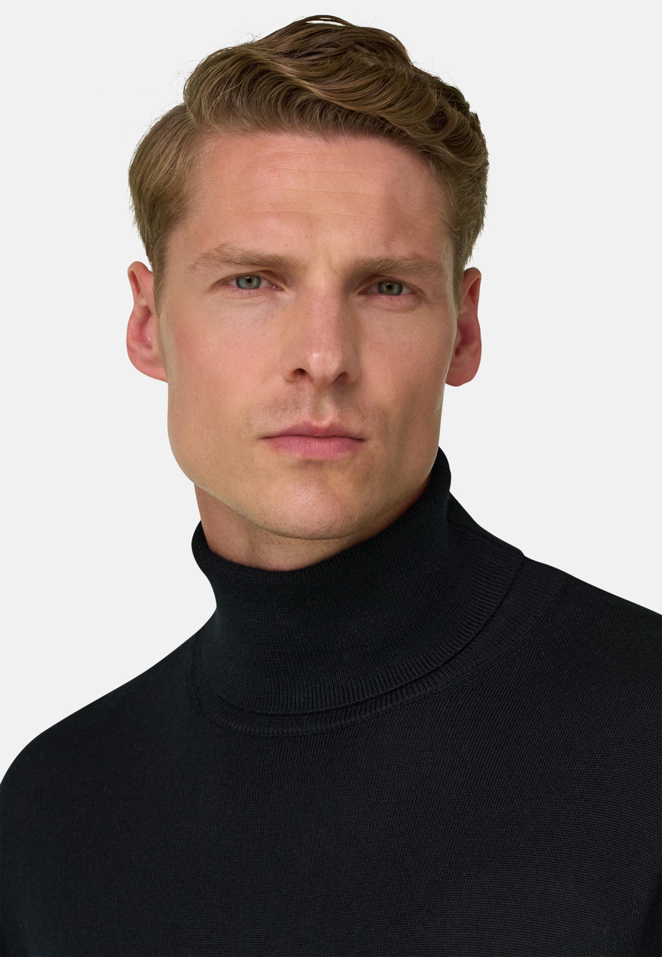 Turtleneck Jumper in Extrafine Merino Wool Black, Black, medium