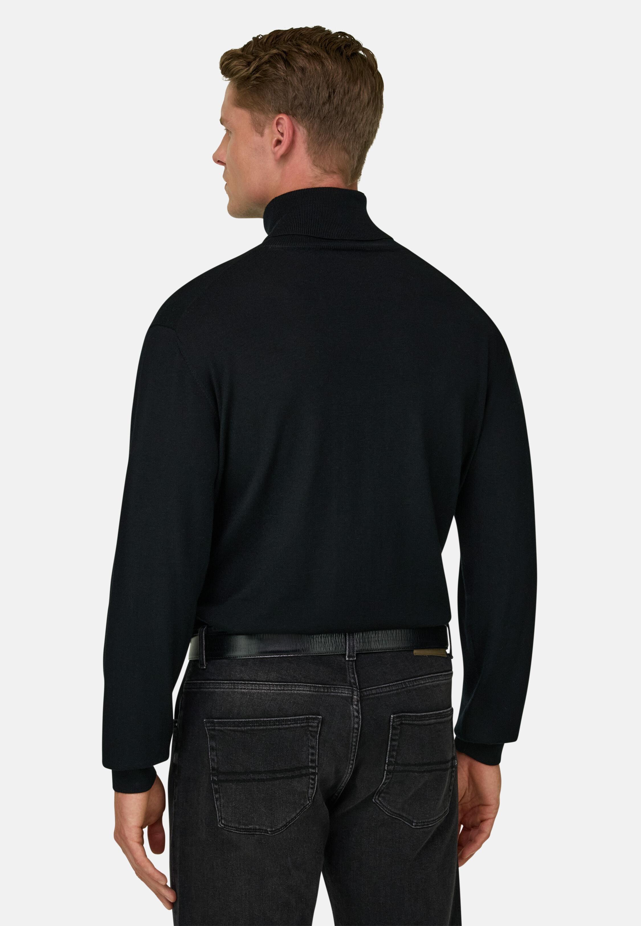Turtleneck Jumper in Extrafine Merino Wool Black, Black, medium