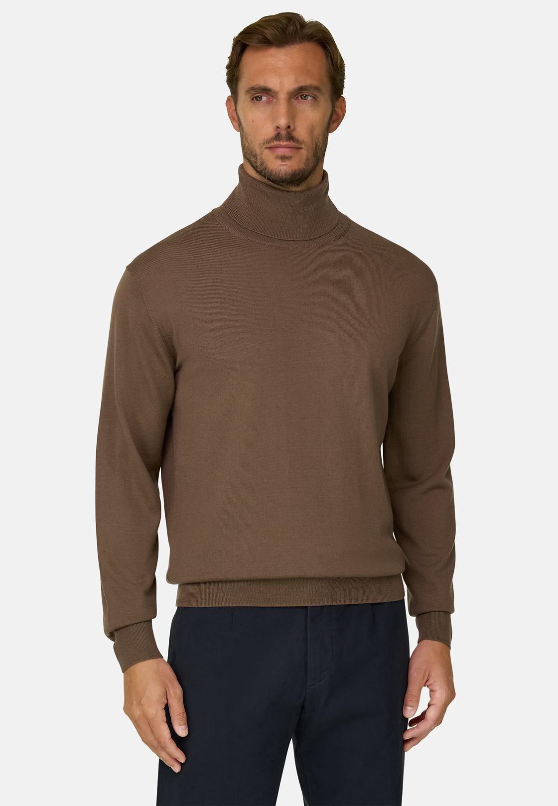 Turtleneck Jumper in Extrafine Merino Wool Brown, Brown, medium