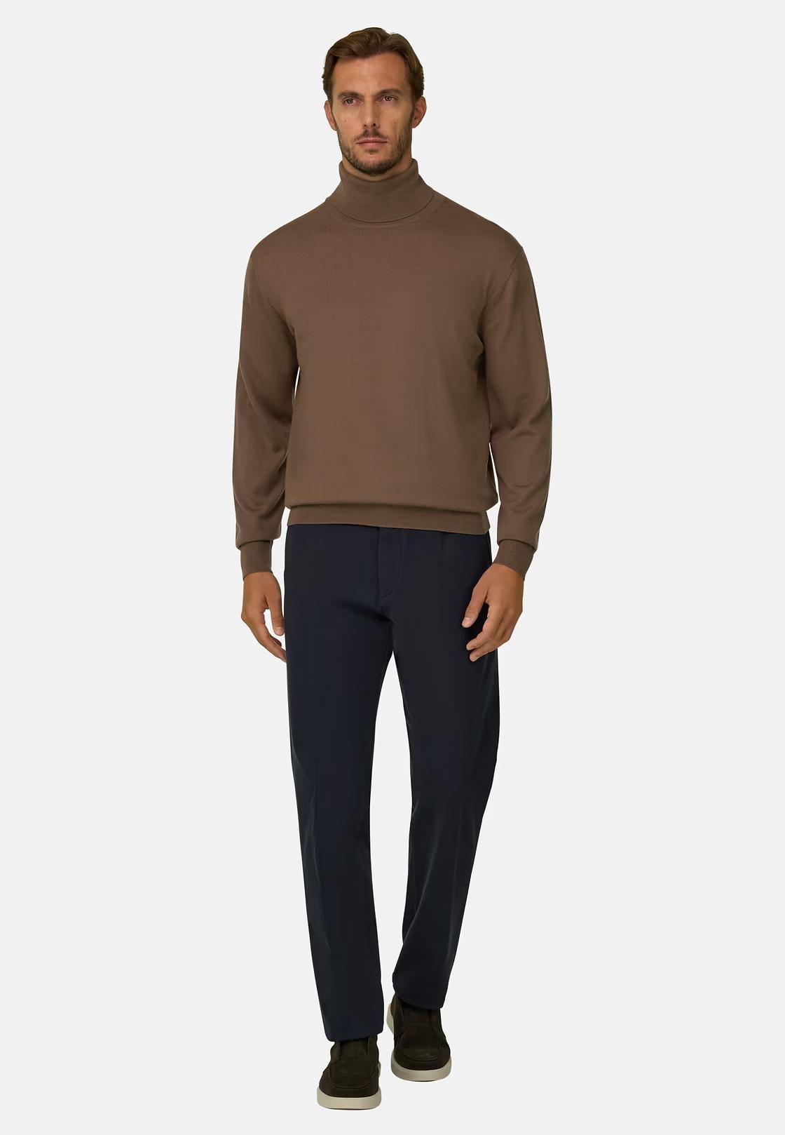 Turtleneck Jumper in Extrafine Merino Wool Brown, Brown, medium