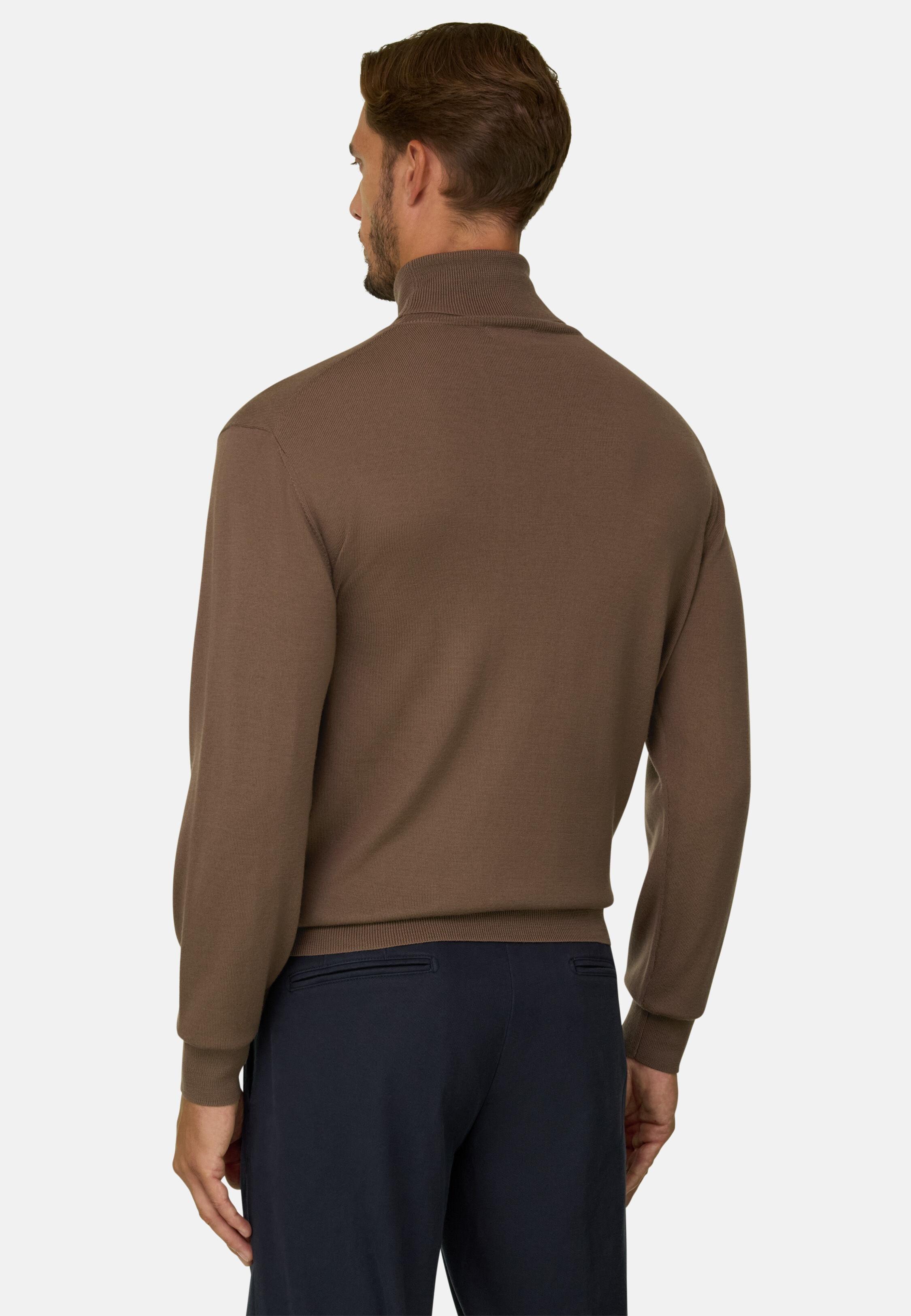 Turtleneck Jumper in Extrafine Merino Wool Brown, Brown, large image number 3