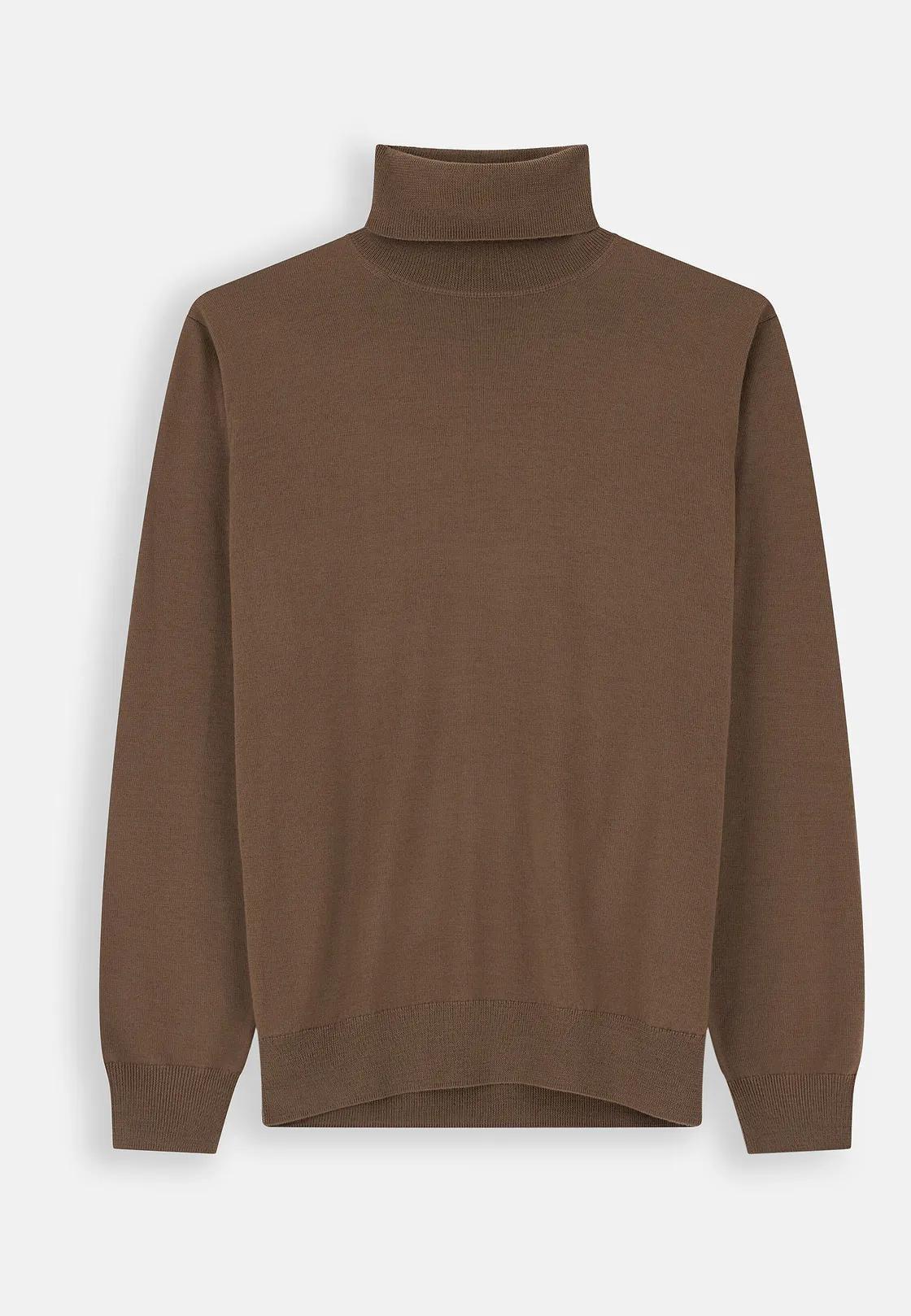 Turtleneck Jumper in Extrafine Merino Wool Brown, Brown, large image number 4