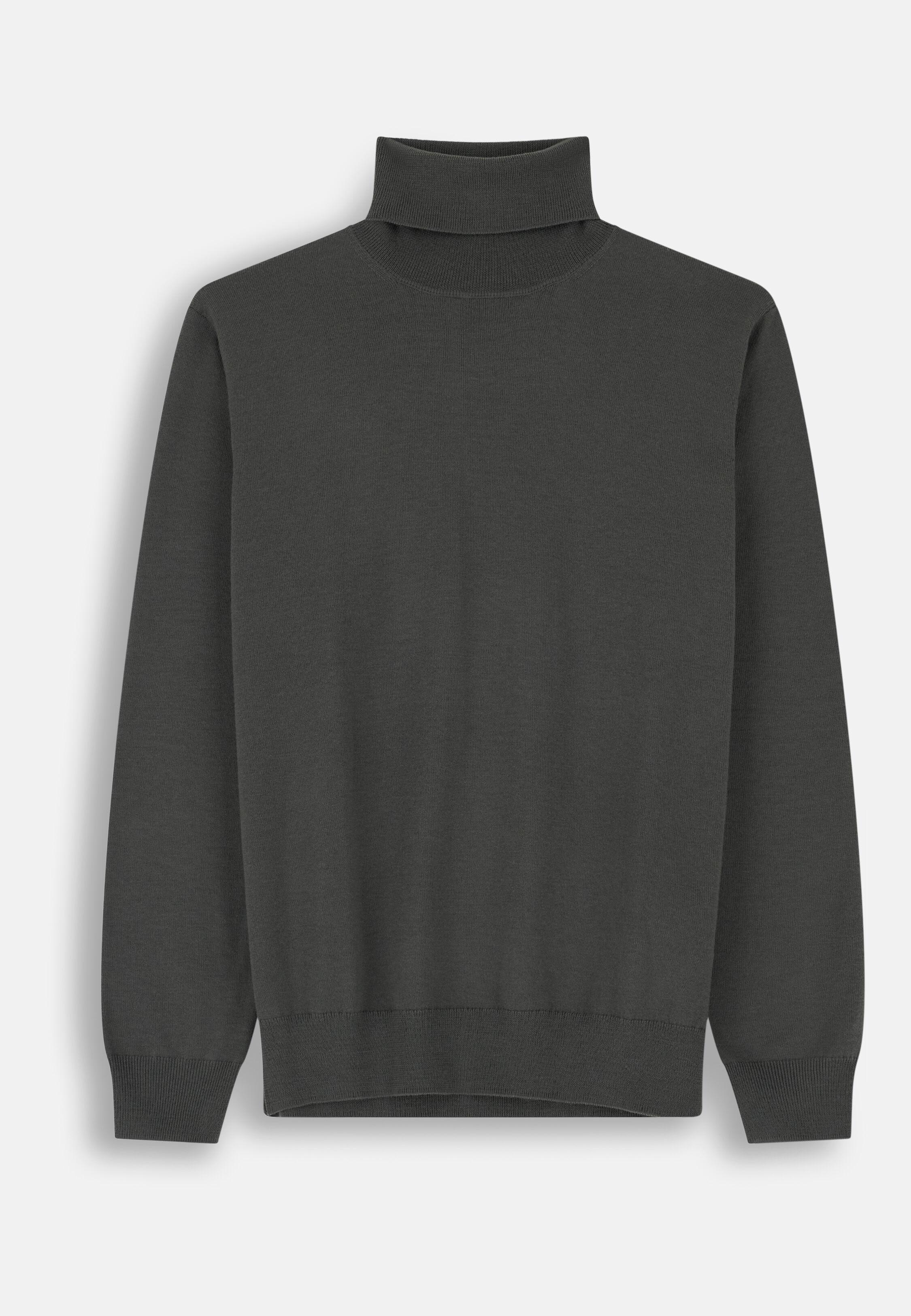 Turtleneck Jumper in Extrafine Merino Wool Military Green, Military Green, medium
