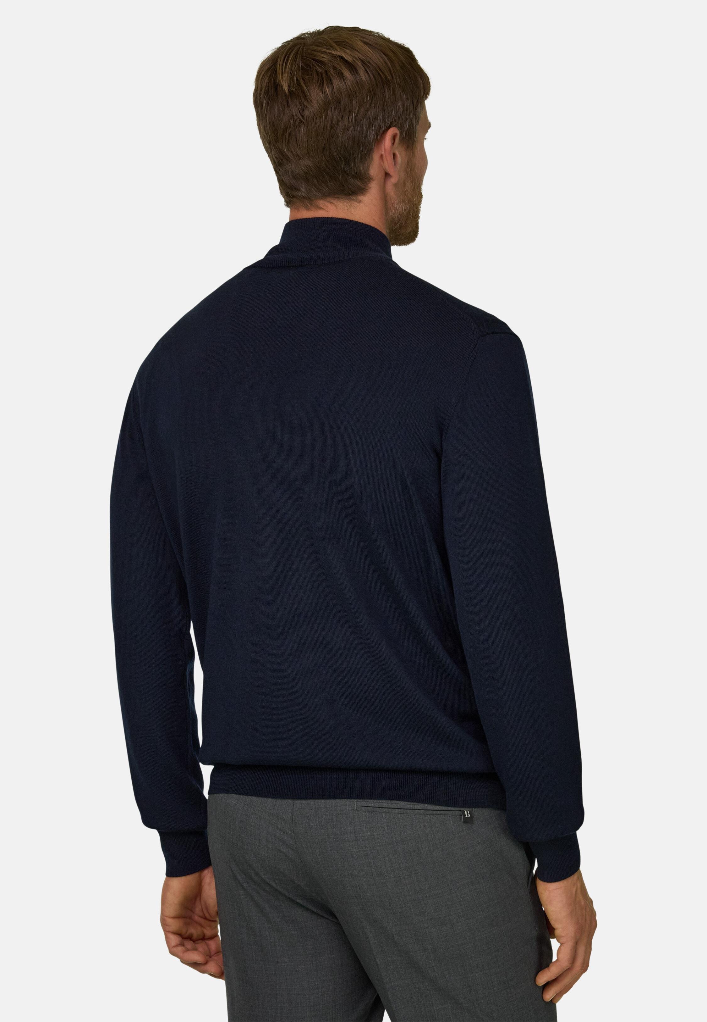 Quarter-Zip Jumper in Extrafine Merino Wool Navy blue, Navy blue, large image number 2