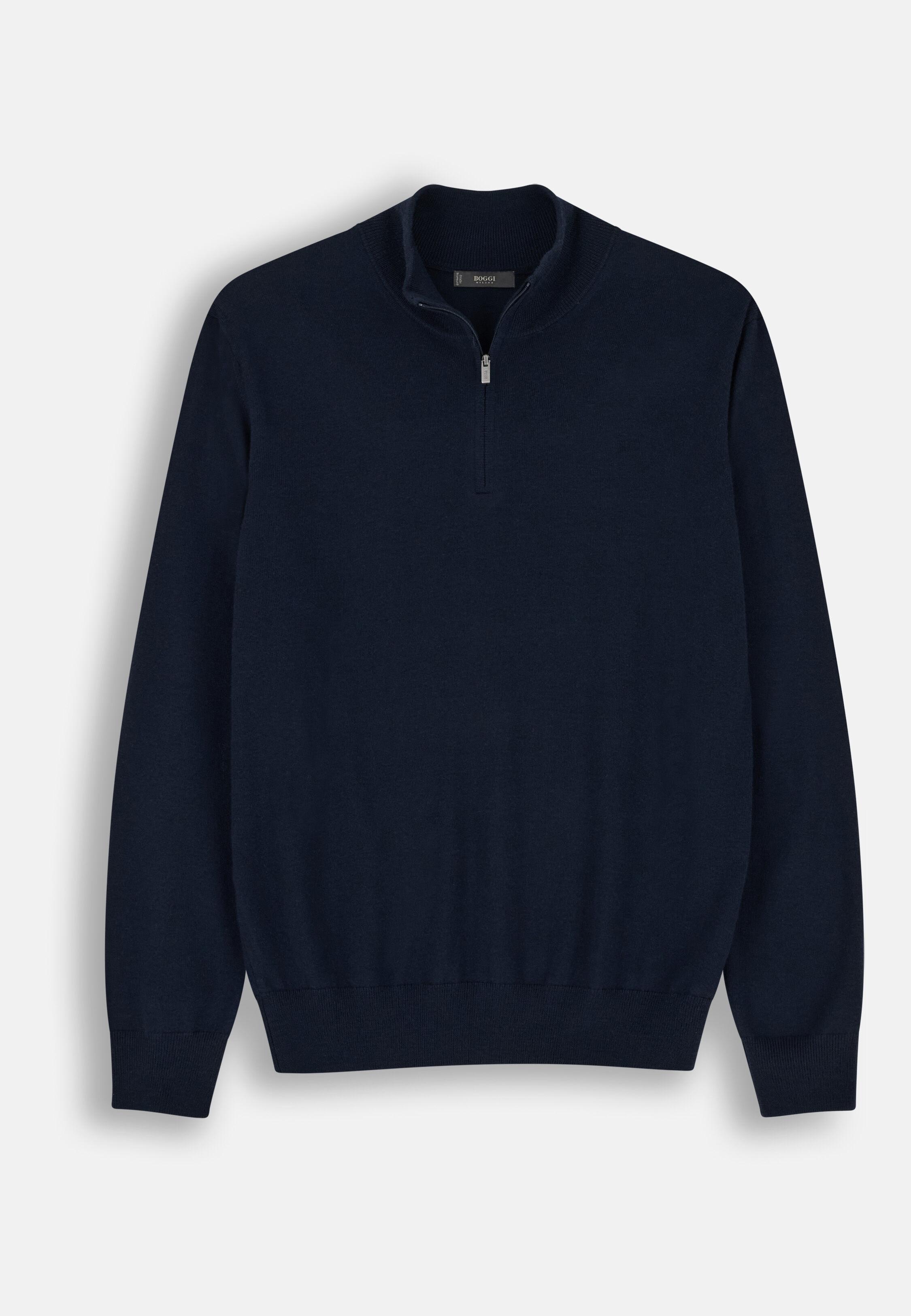 Quarter-Zip Jumper in Extrafine Merino Wool Navy blue, Navy blue, large image number 3