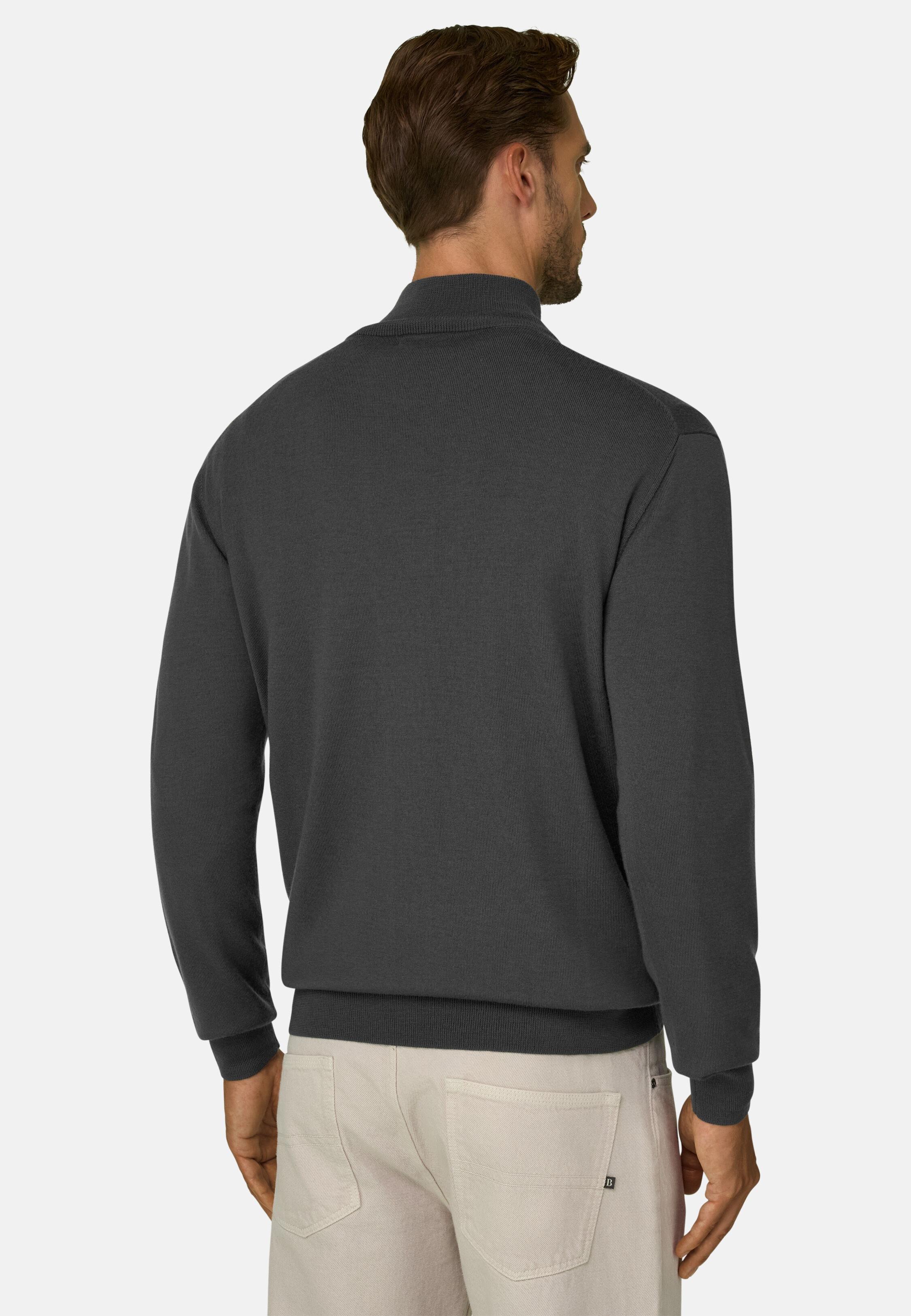 Quarter-Zip Jumper in Extrafine Merino Wool Green, Military Green, medium