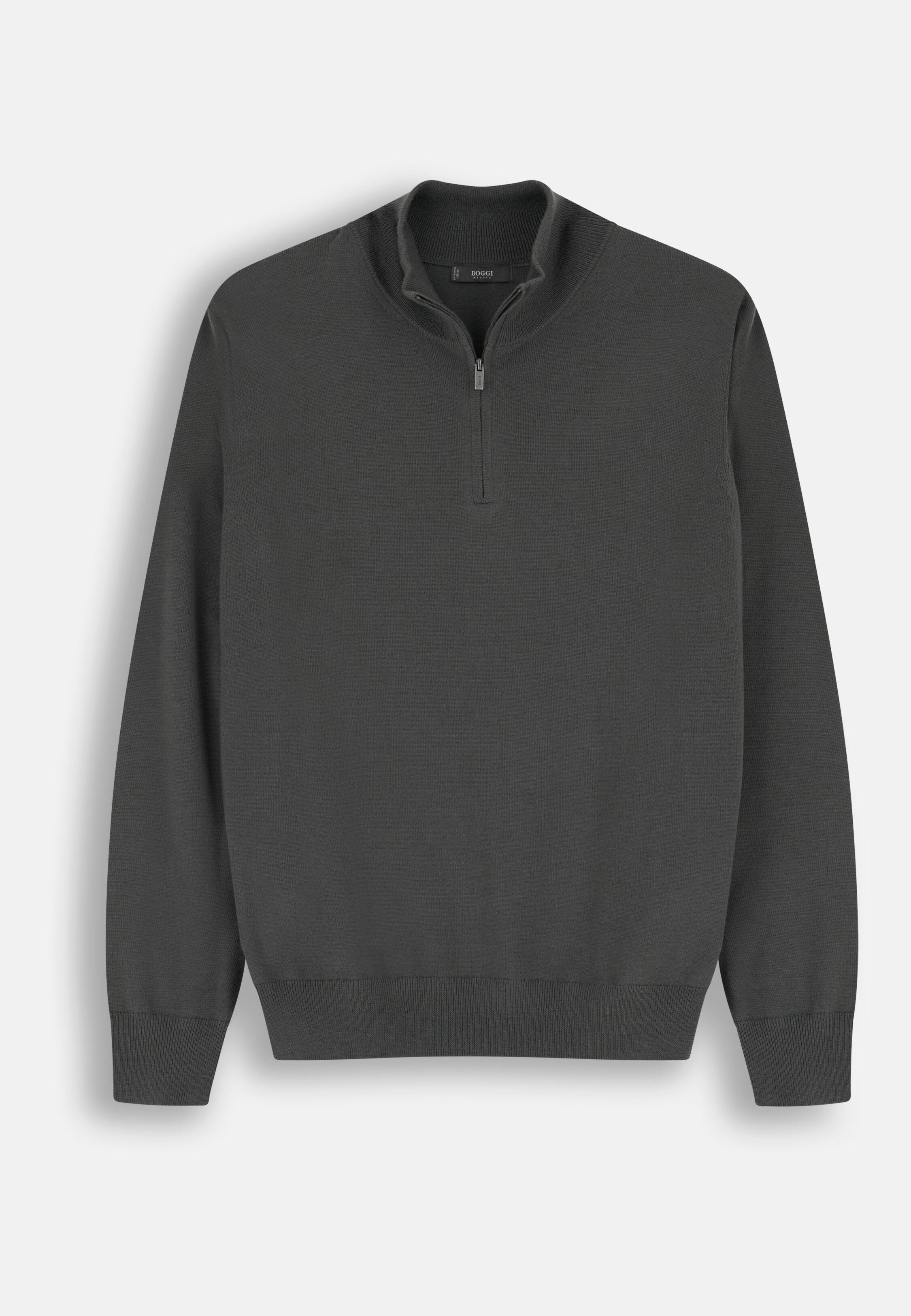 Quarter-Zip Jumper in Extrafine Merino Wool Green, Military Green, large image number 3