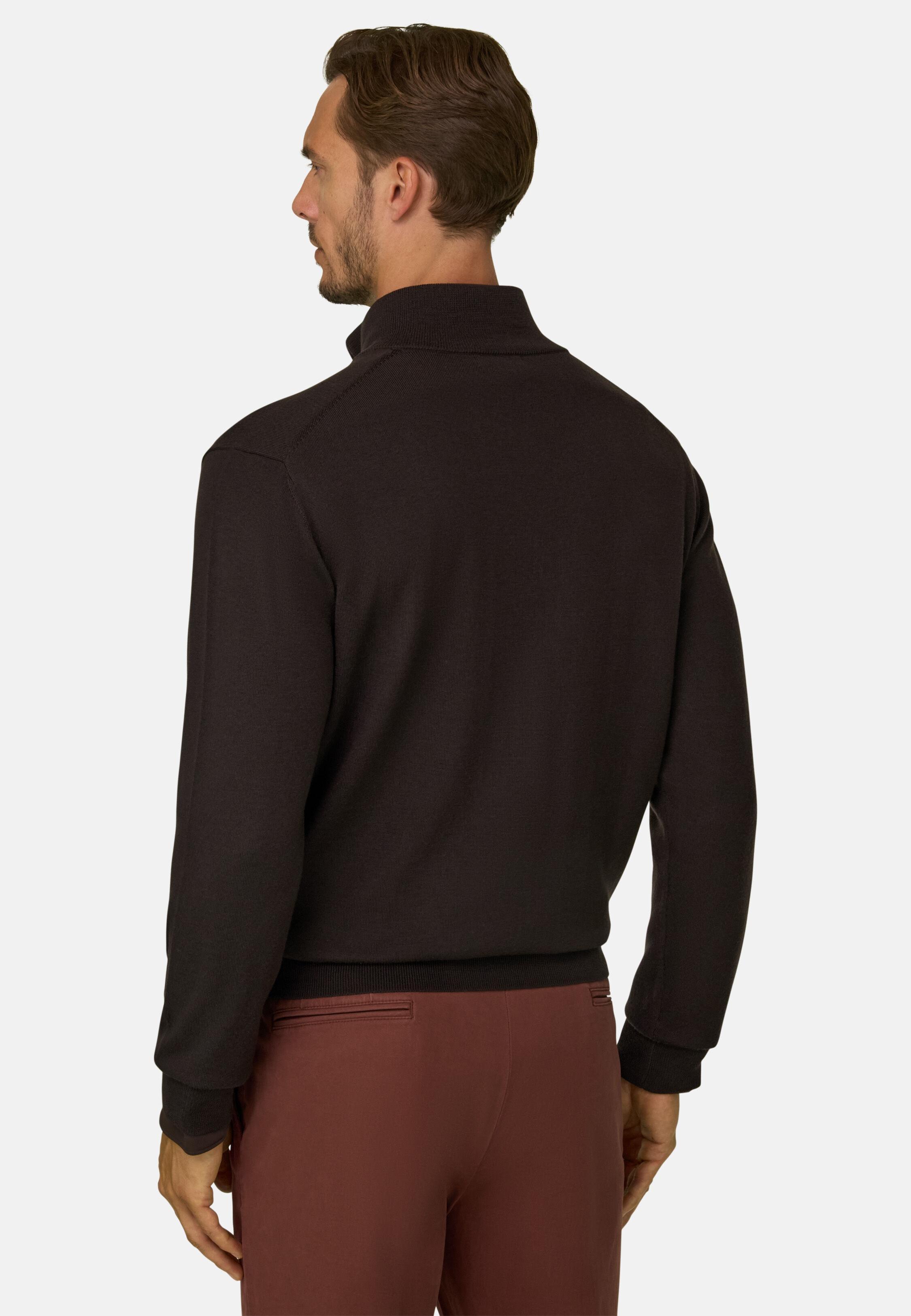 Quarter-Zip Jumper in Extrafine Merino Wool Dark brown, Dark brown, large image number 2