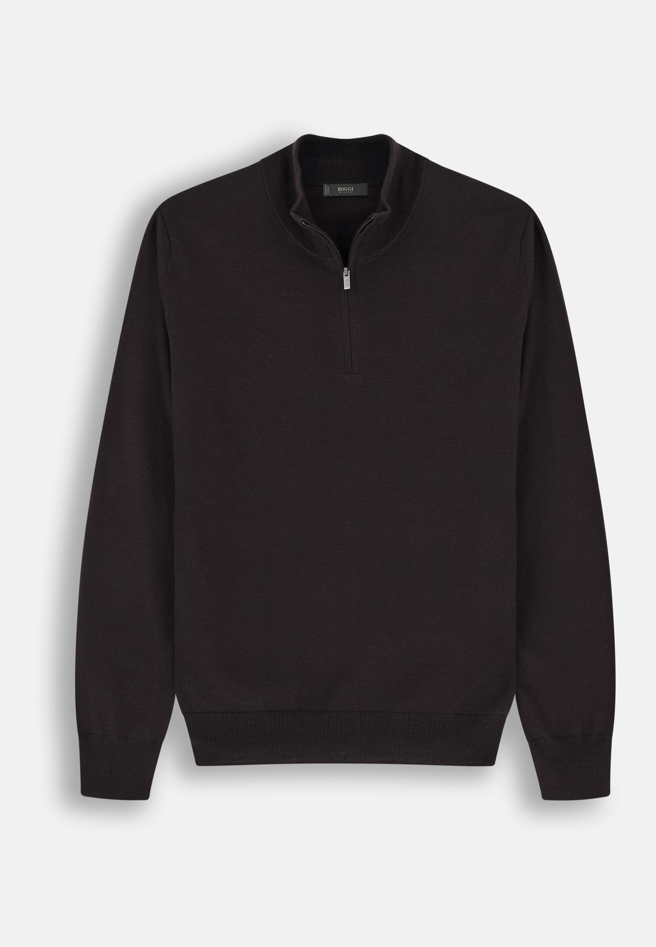 Quarter-Zip Jumper in Extrafine Merino Wool Dark brown, Dark brown, large image number 3