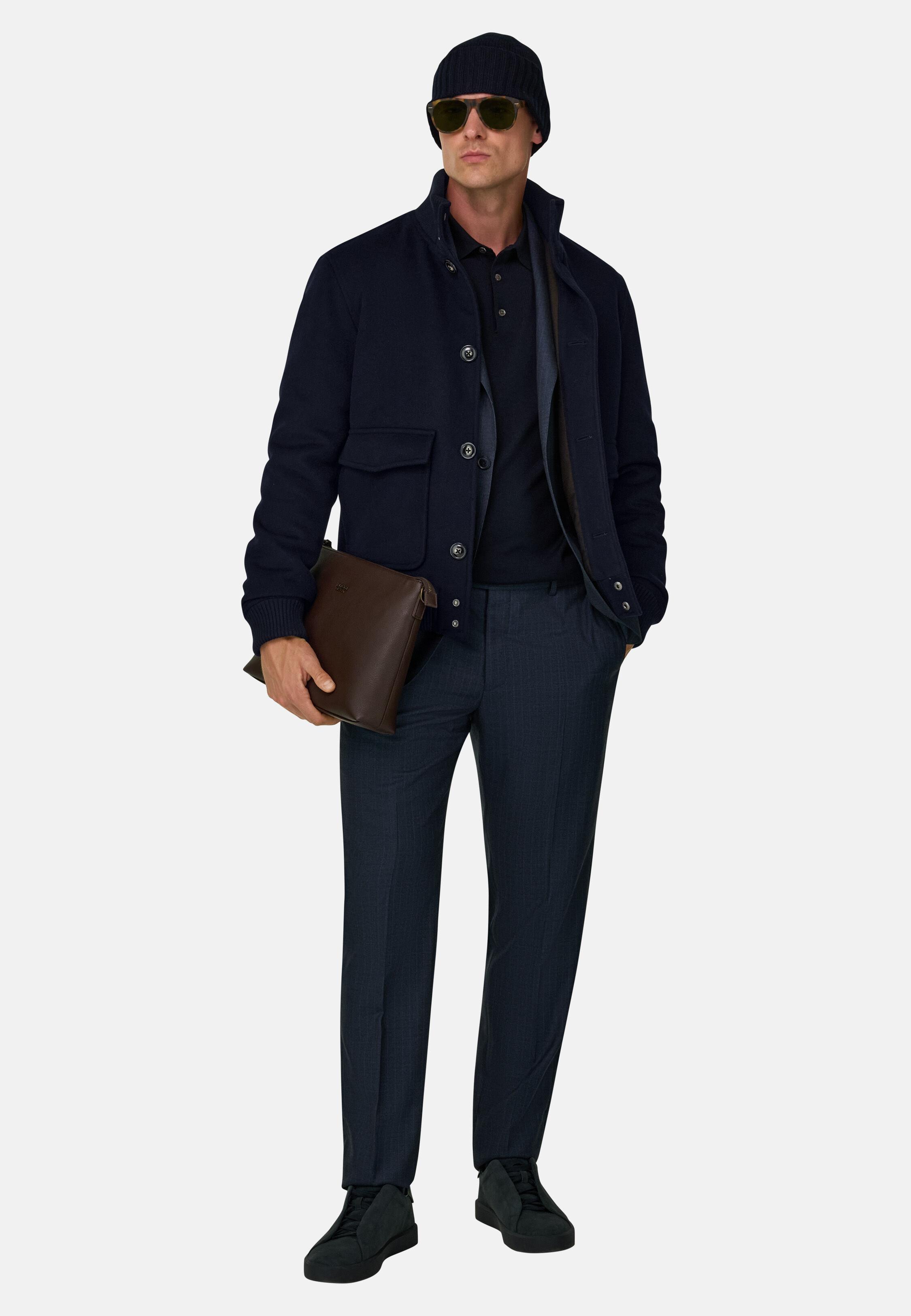 Jacket Padded In Wool Cashmere Navy, Navy blue, medium