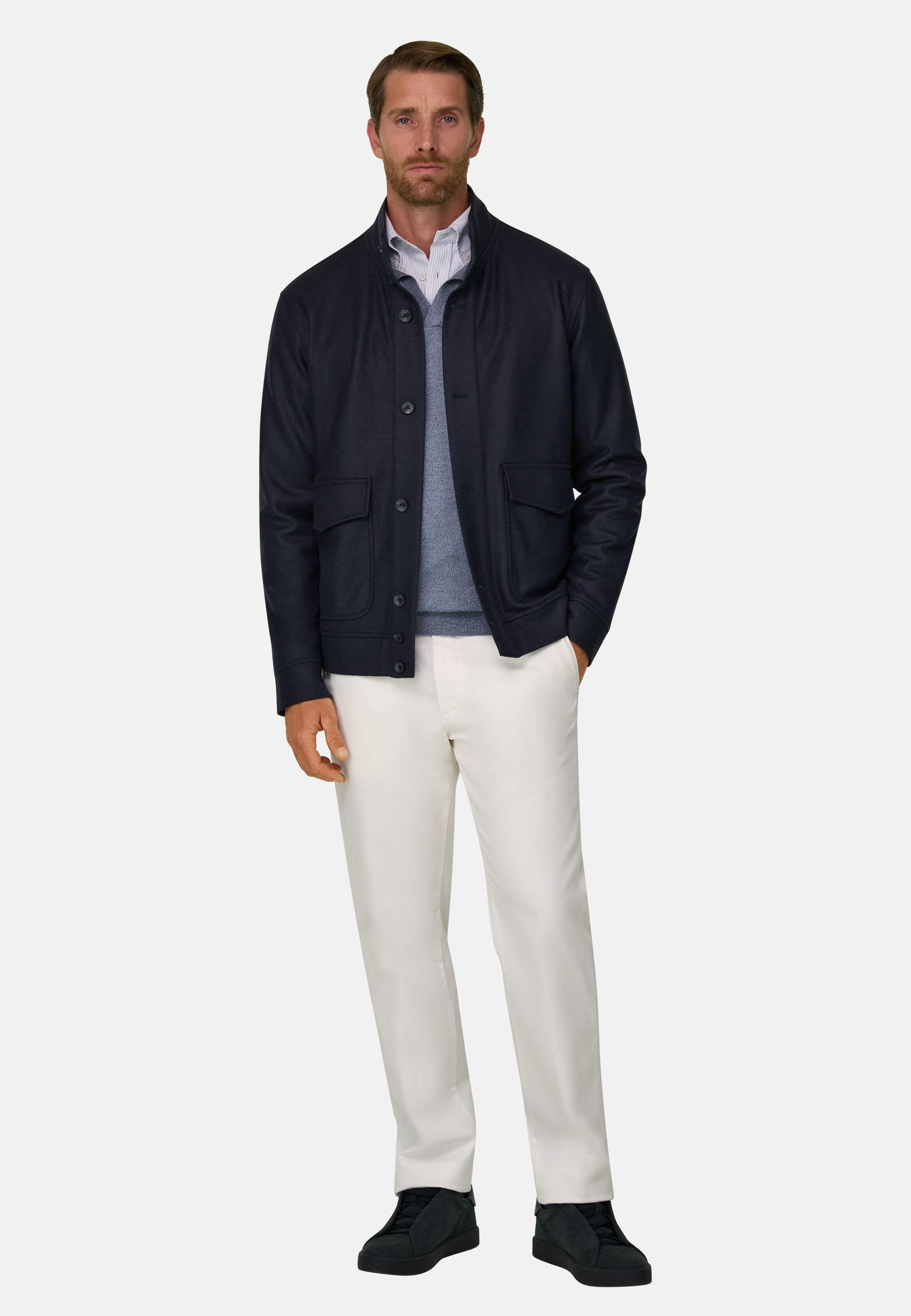 Bomber in Wool Navy blue, Navy blue, medium