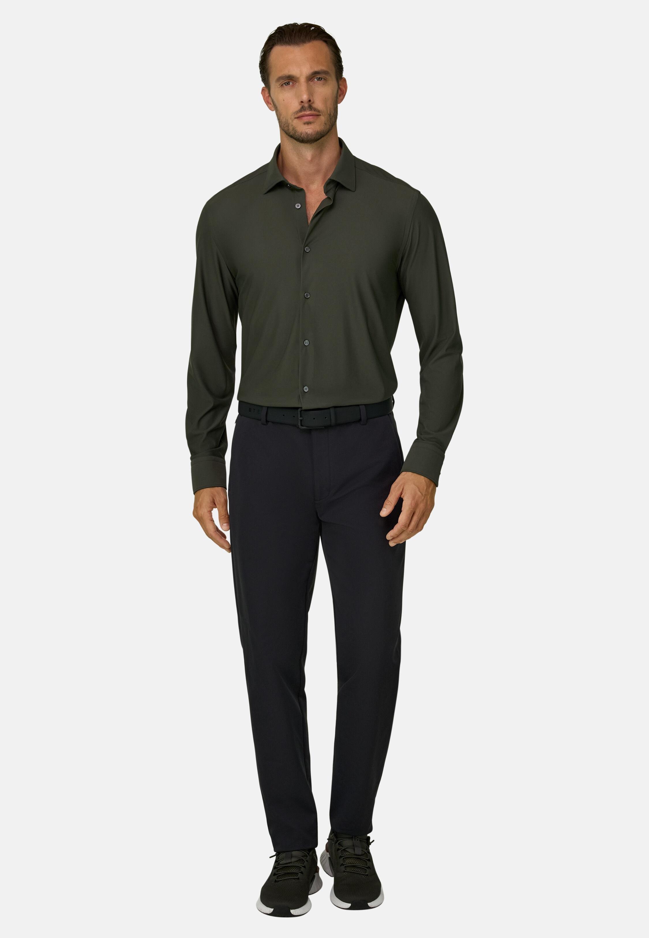 Shirt in Stretch Nylon B Tech Slim Fit Military Green, Military Green, medium