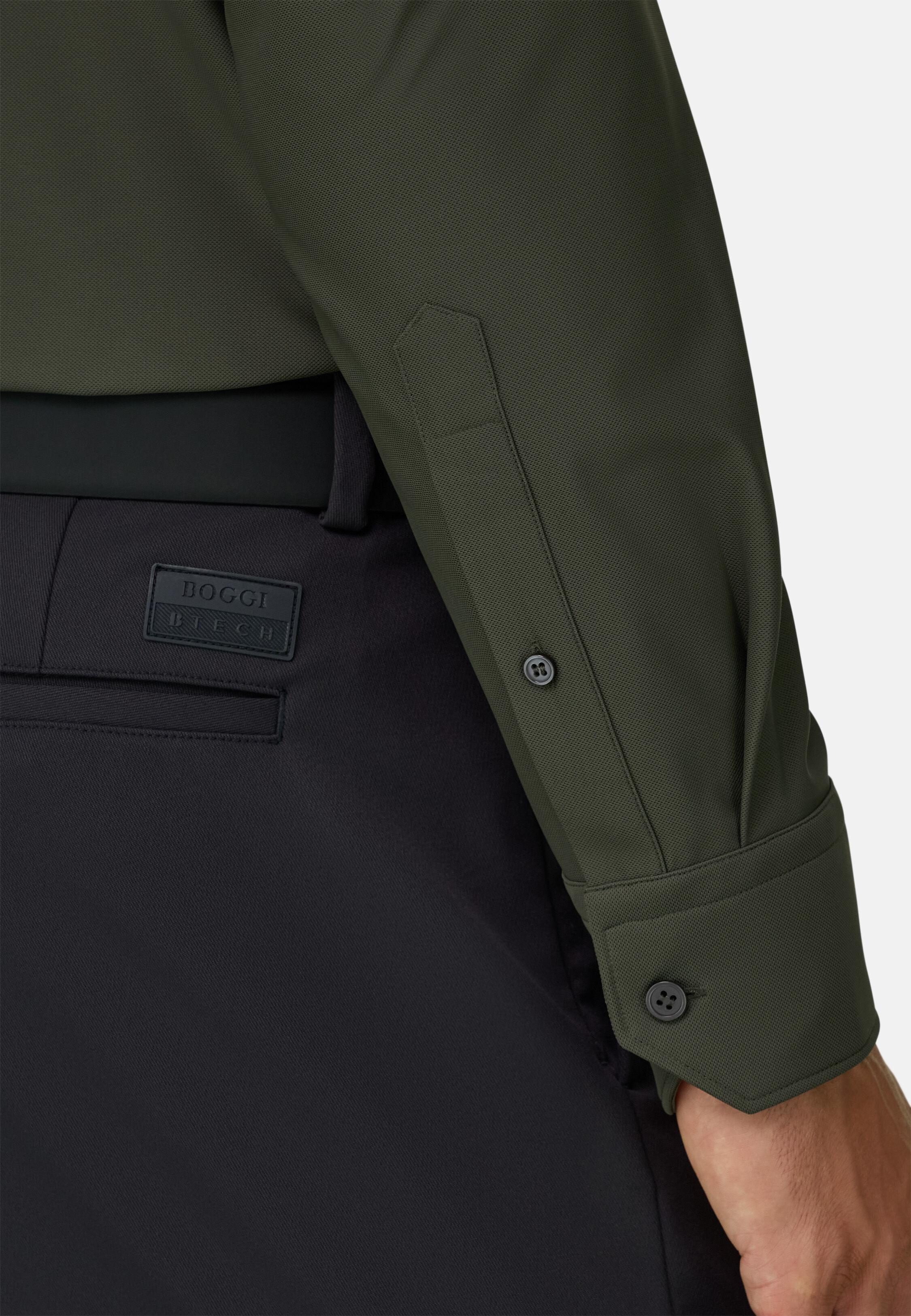Shirt in Stretch Nylon B Tech Slim Fit Military Green, Military Green, medium