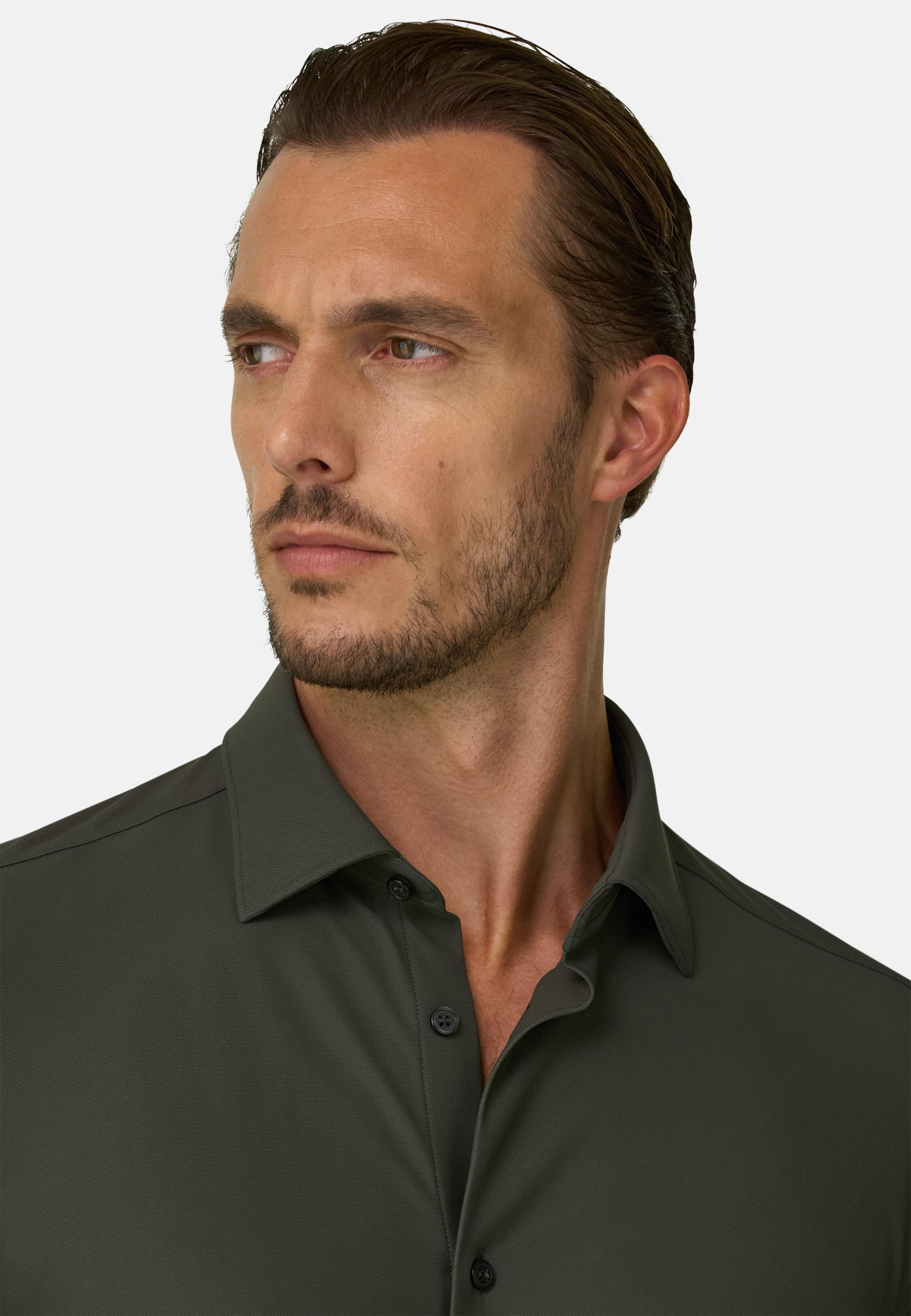 Shirt in Stretch Nylon B Tech Slim Fit Military Green, Military Green, medium