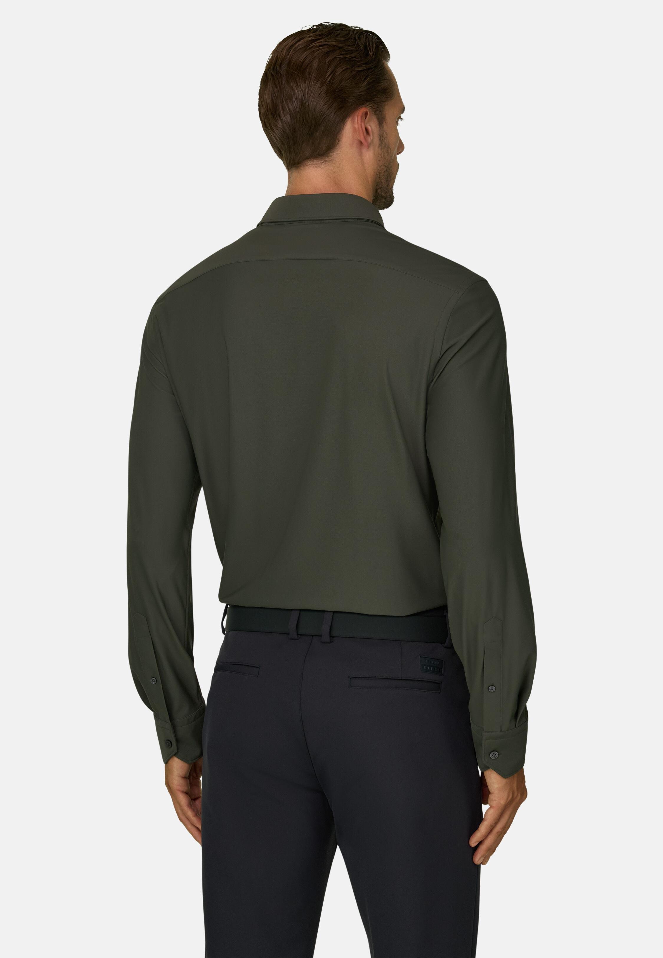 Shirt in Stretch Nylon B Tech Slim Fit Military Green, Military Green, large image number 3