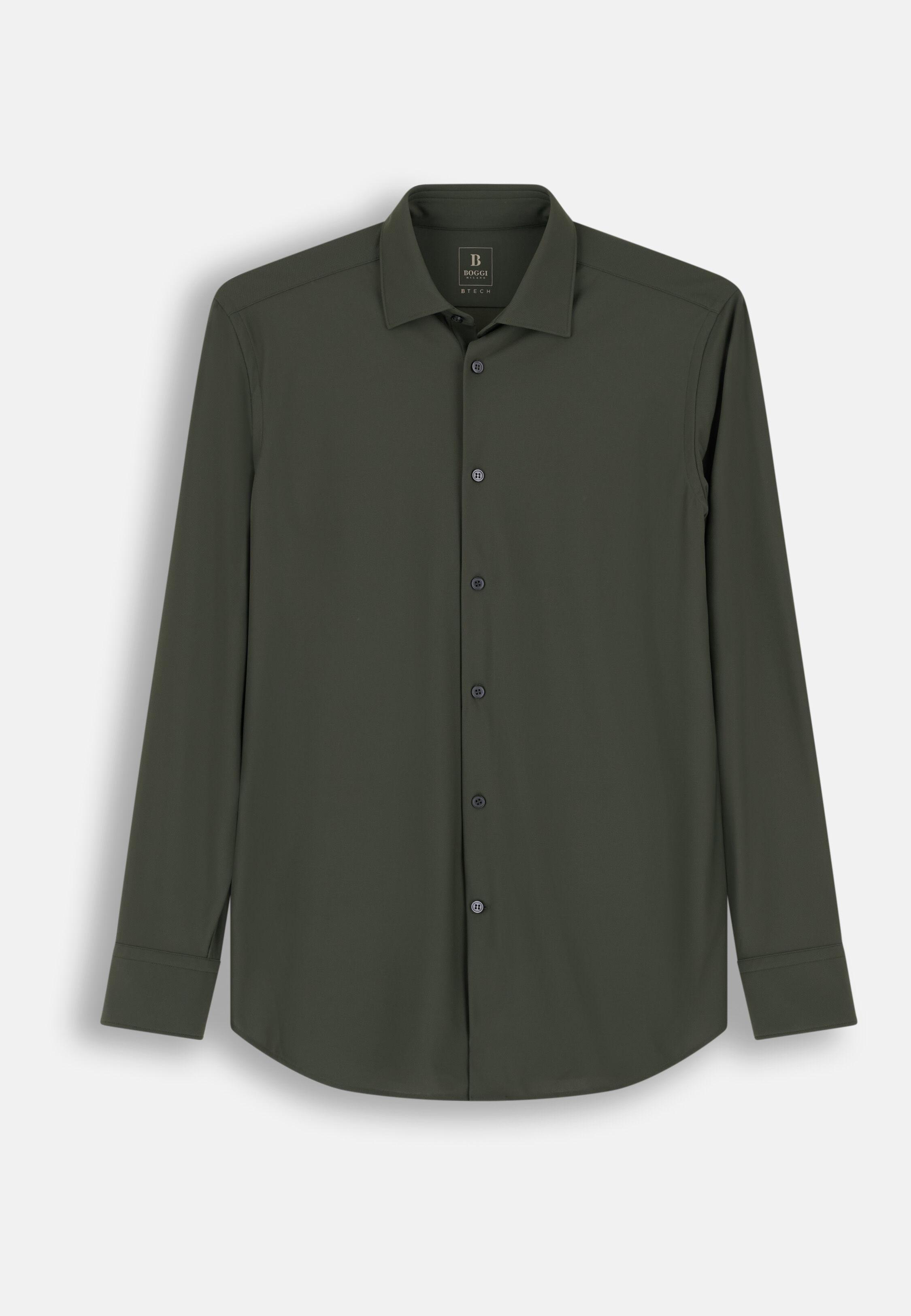 Shirt in Stretch Nylon B Tech Slim Fit Military Green, Military Green, large image number 4
