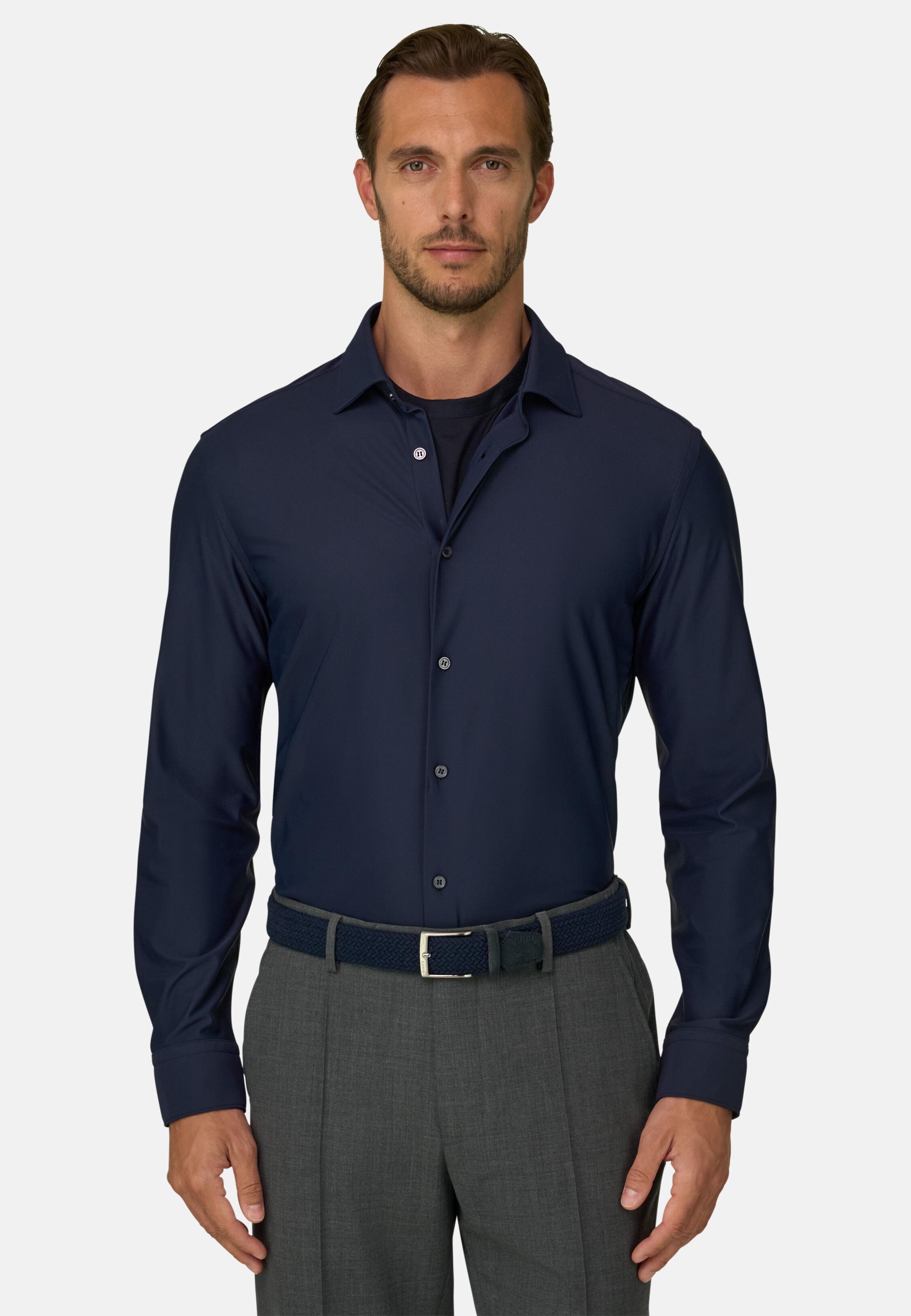 Shirt in Stretch Nylon B Tech Slim Fit Navy blue, Navy blue, large image number 1