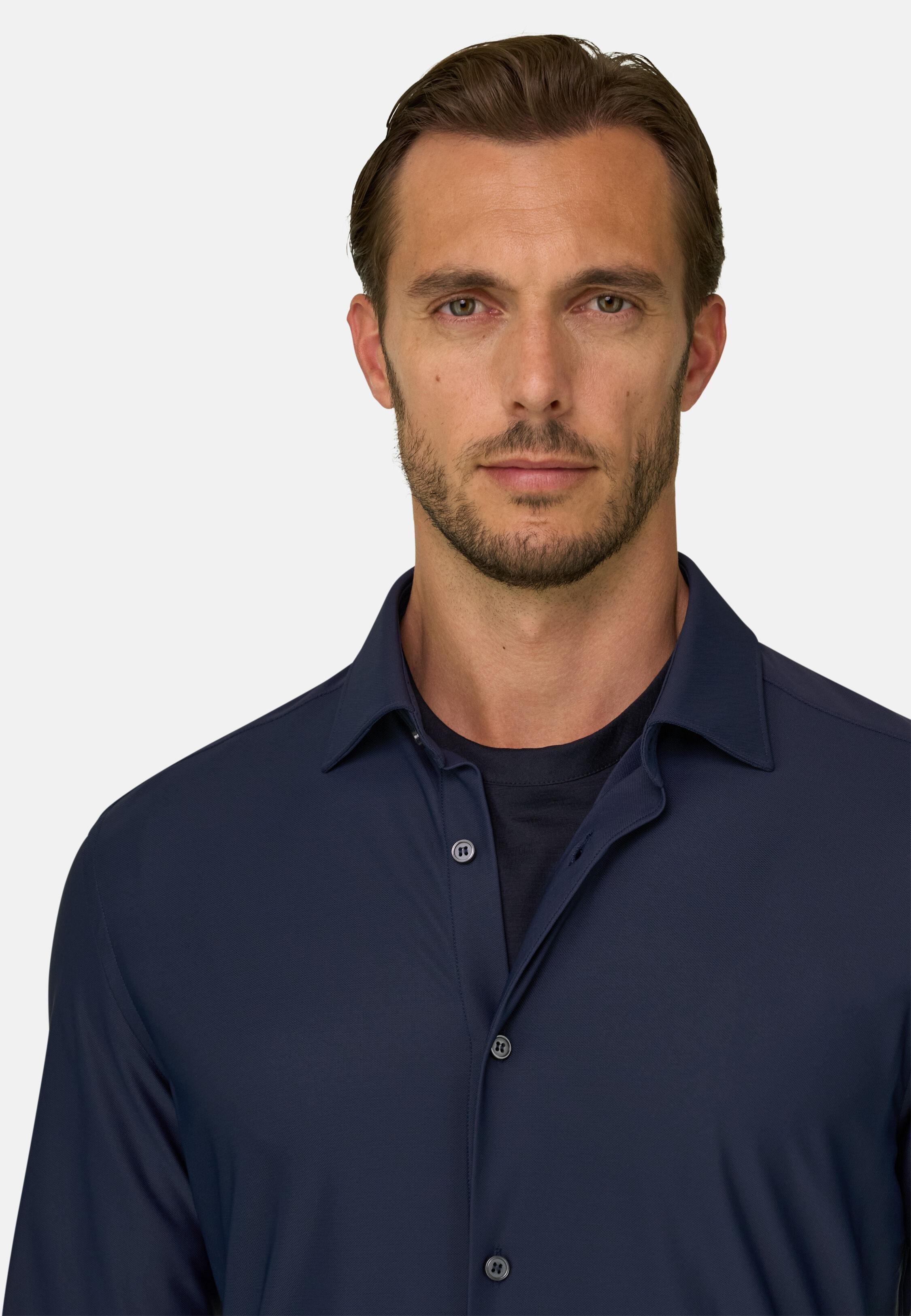 Shirt in Stretch Nylon B Tech Slim Fit Navy blue, Navy blue, medium