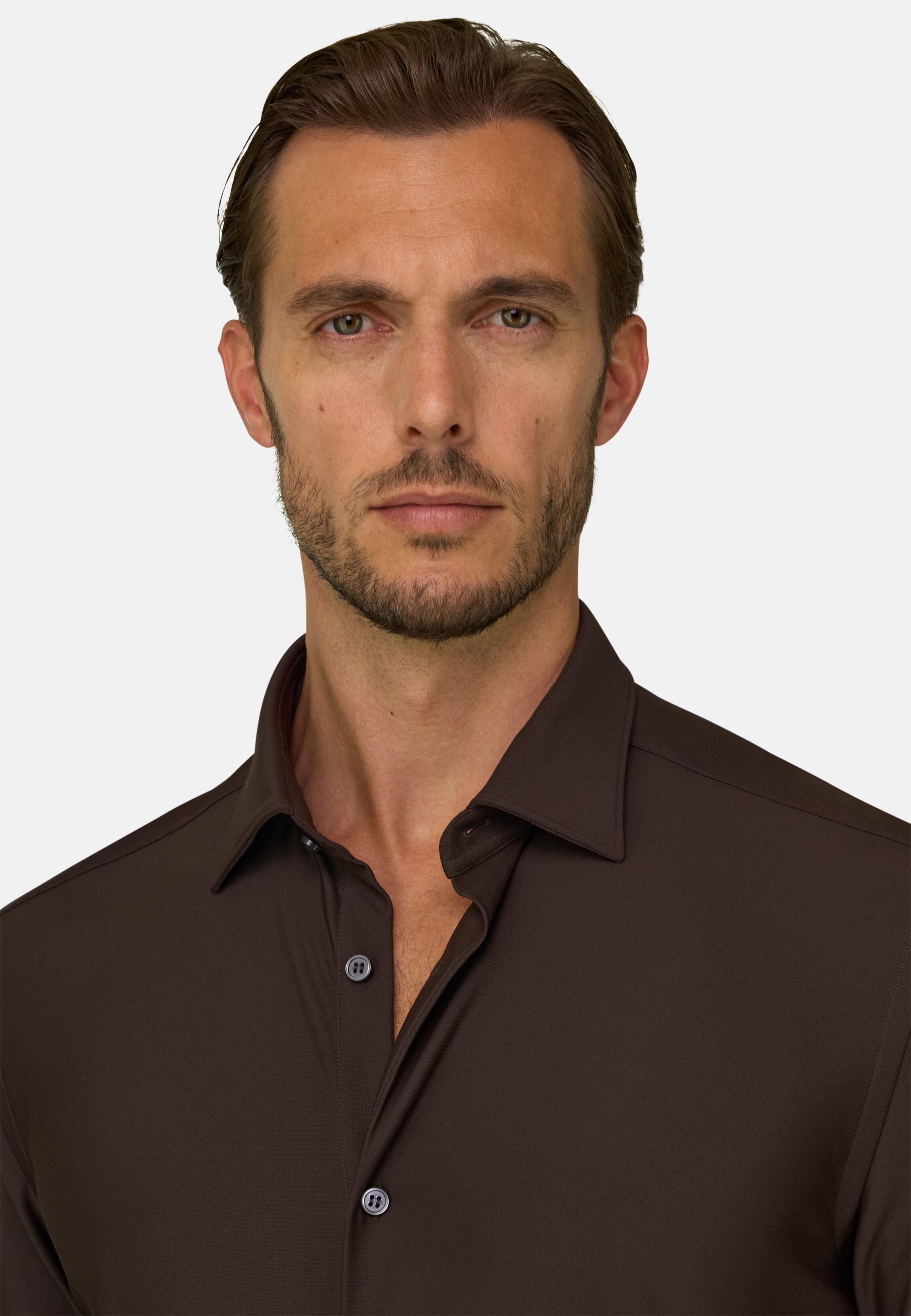 Shirt in Stretch Nylon B Tech Slim Fit Dark brown, Dark brown, medium