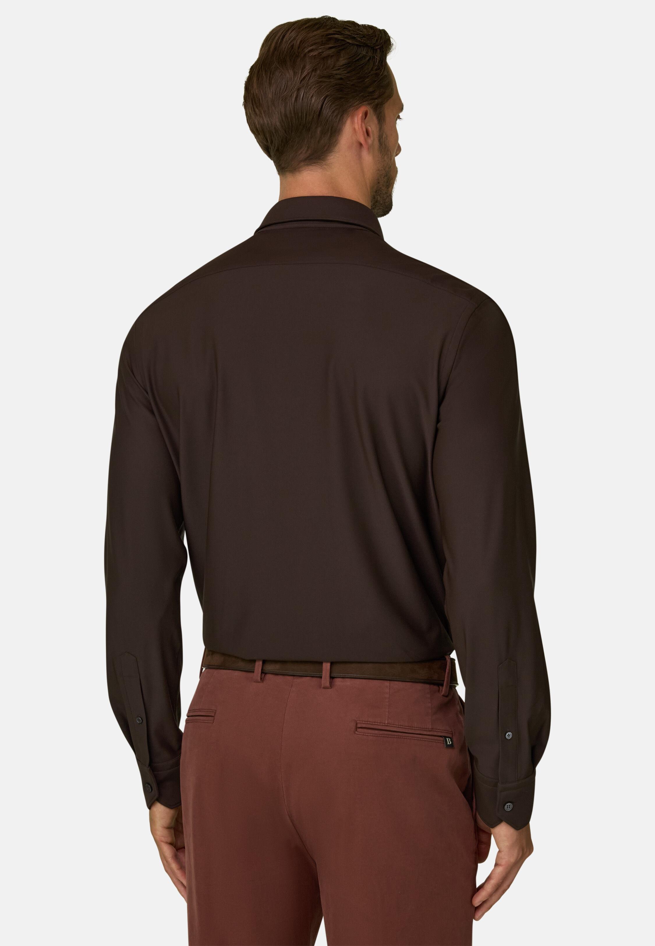 Shirt in Stretch Nylon B Tech Slim Fit Dark brown, Dark brown, large image number 4