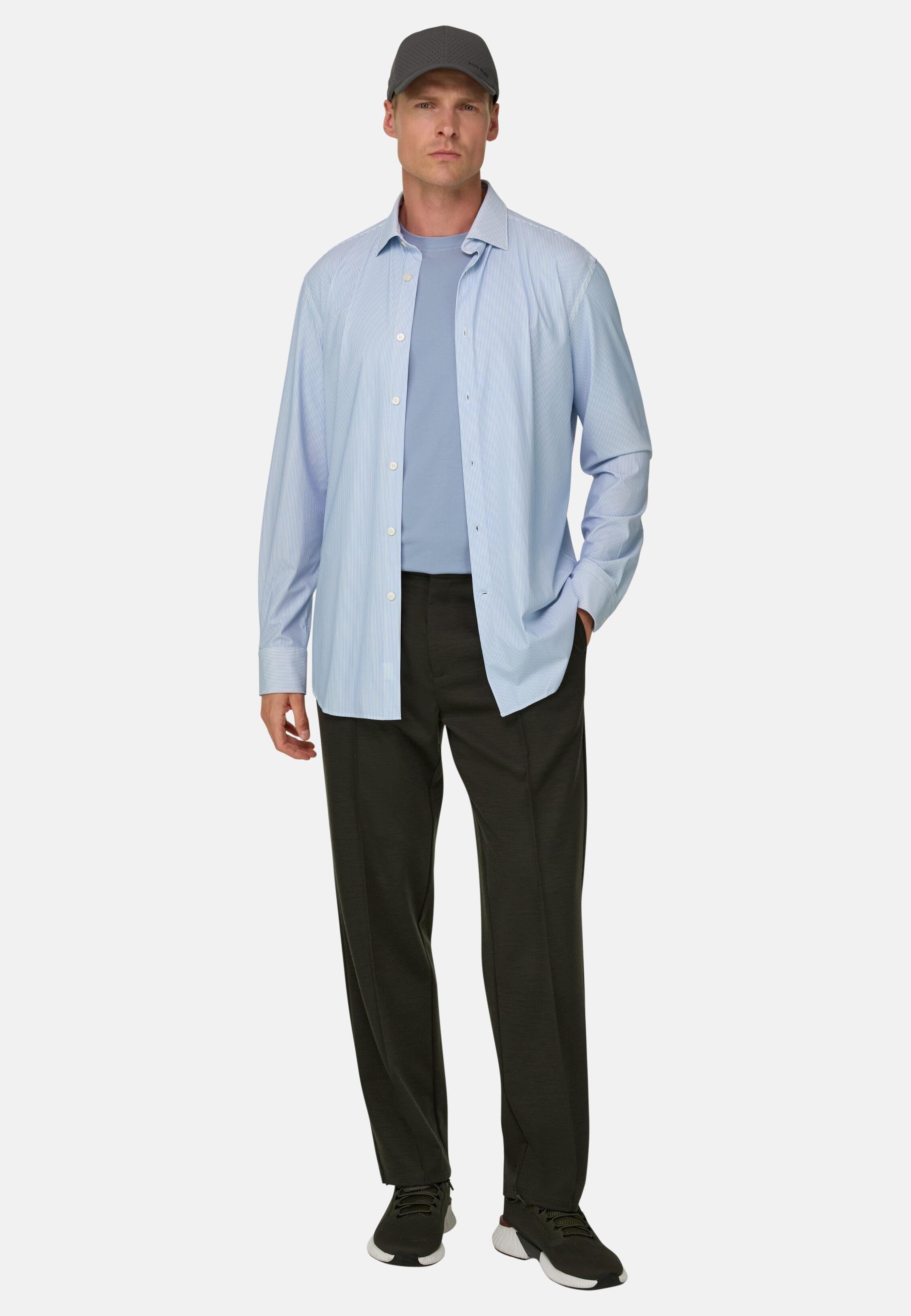 Shirt Striped Stretch Nylon B Tech Slim Fit Light Blue, Light Blue, medium