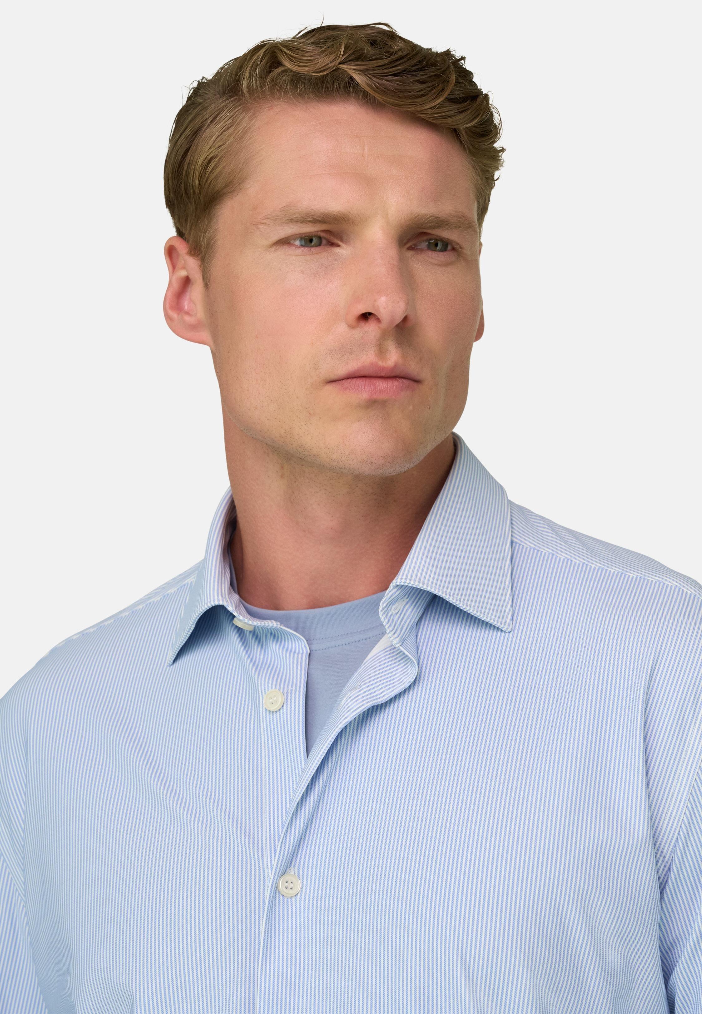 Shirt Striped Stretch Nylon B Tech Slim Fit Light Blue, Light Blue, medium
