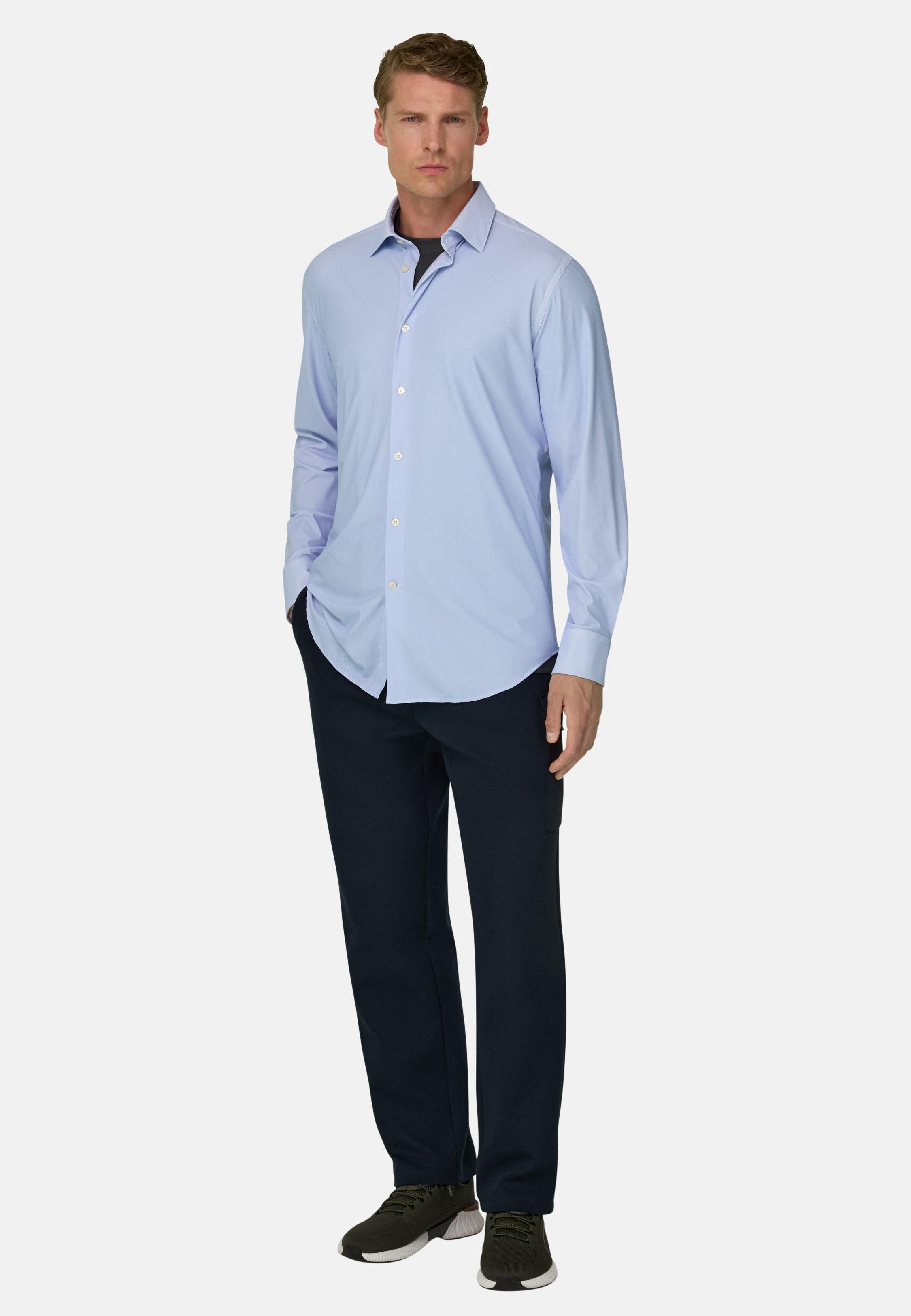 Shirt Slim Fit Stretch Nylon Herringbone B Tech Light Blue, Light Blue, large image number 0