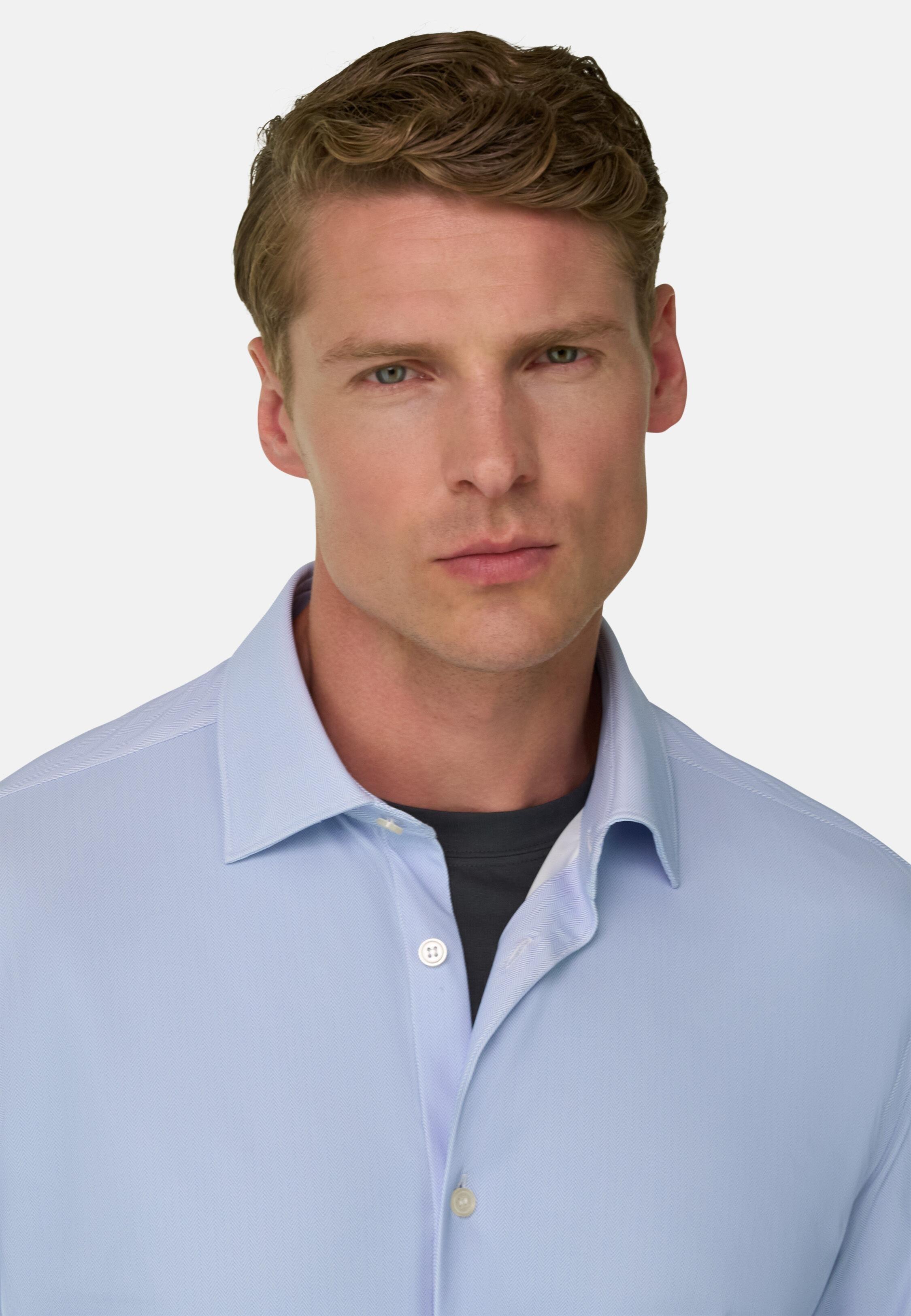 Shirt Slim Fit Stretch Nylon Herringbone B Tech Light Blue, Light Blue, medium