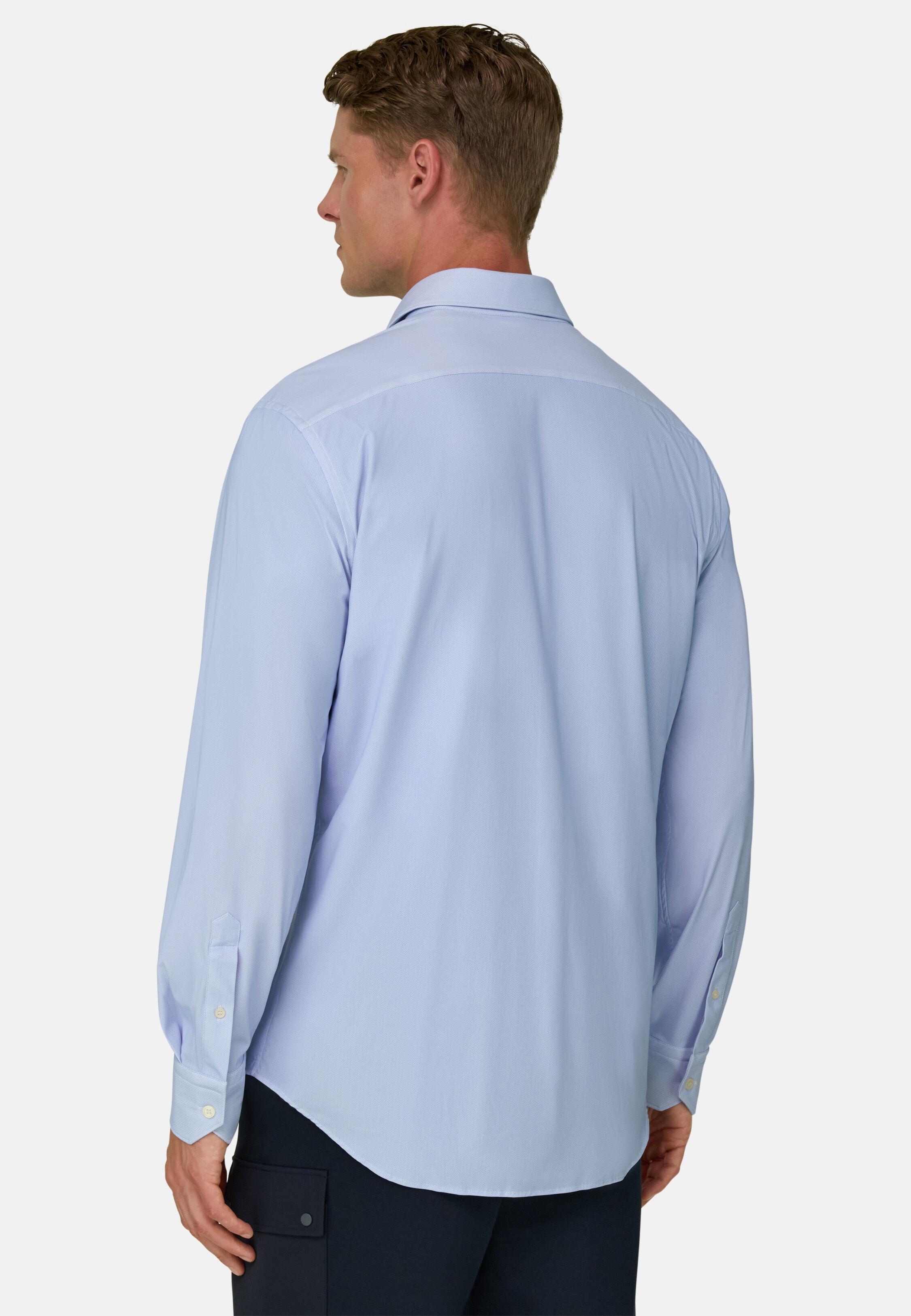 Shirt Slim Fit Stretch Nylon Herringbone B Tech Light Blue, Light Blue, large image number 4