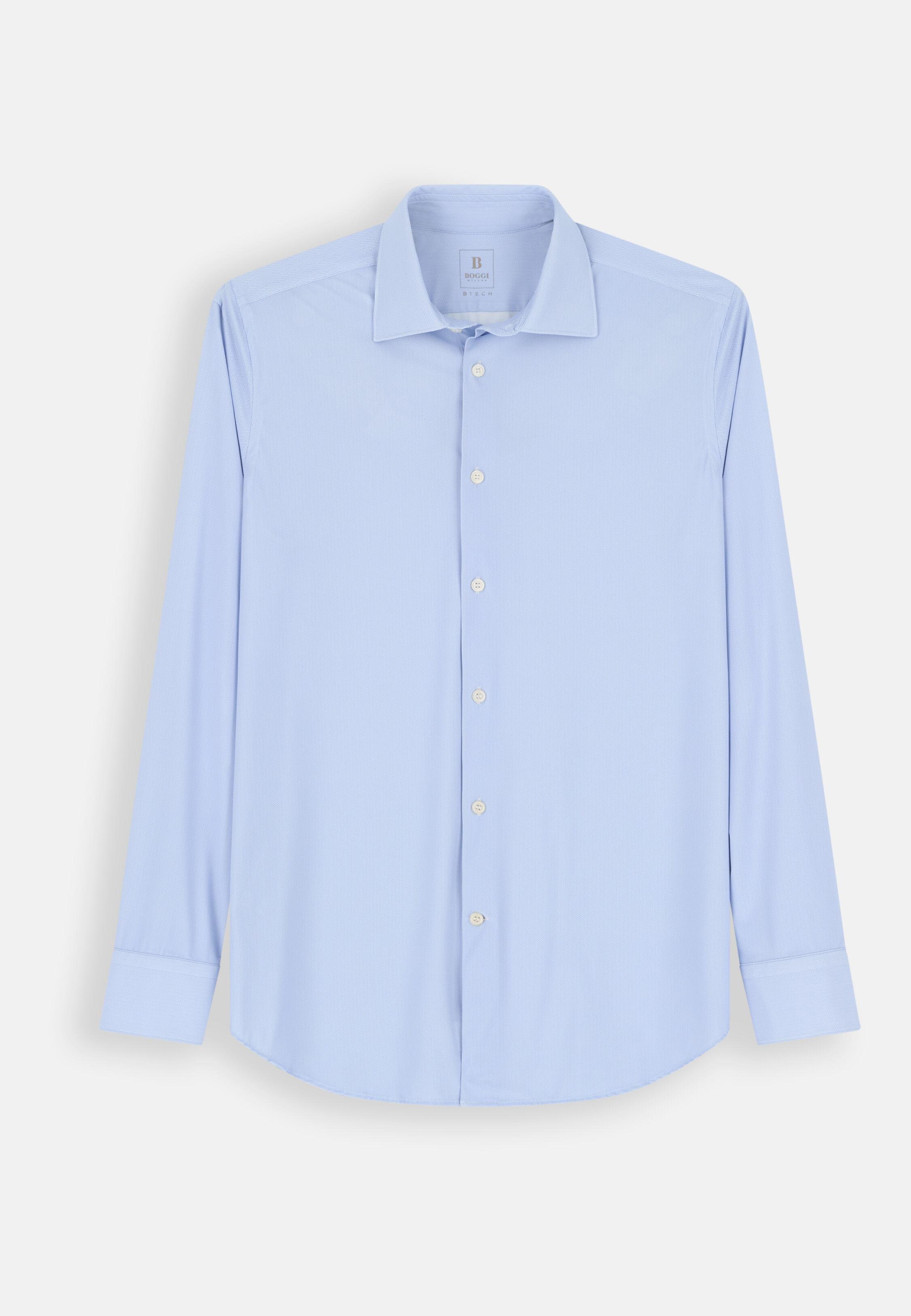 Shirt Slim Fit Stretch Nylon Herringbone B Tech Light Blue, Light Blue, large image number 5
