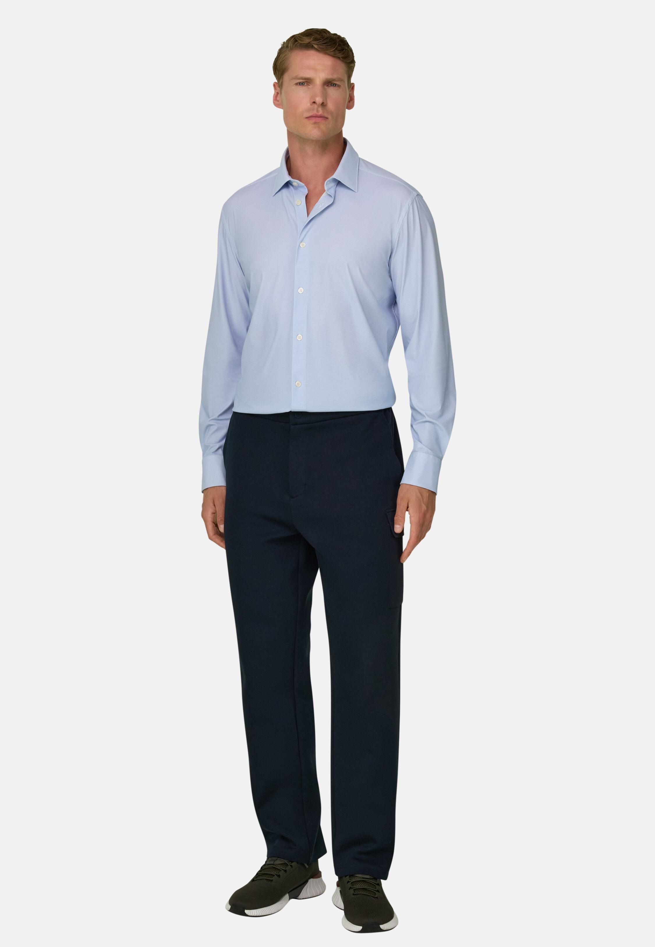 Shirt Micro Patterned Stretch Nylon Slim Fit B Tech Light Blue, Light Blue, medium
