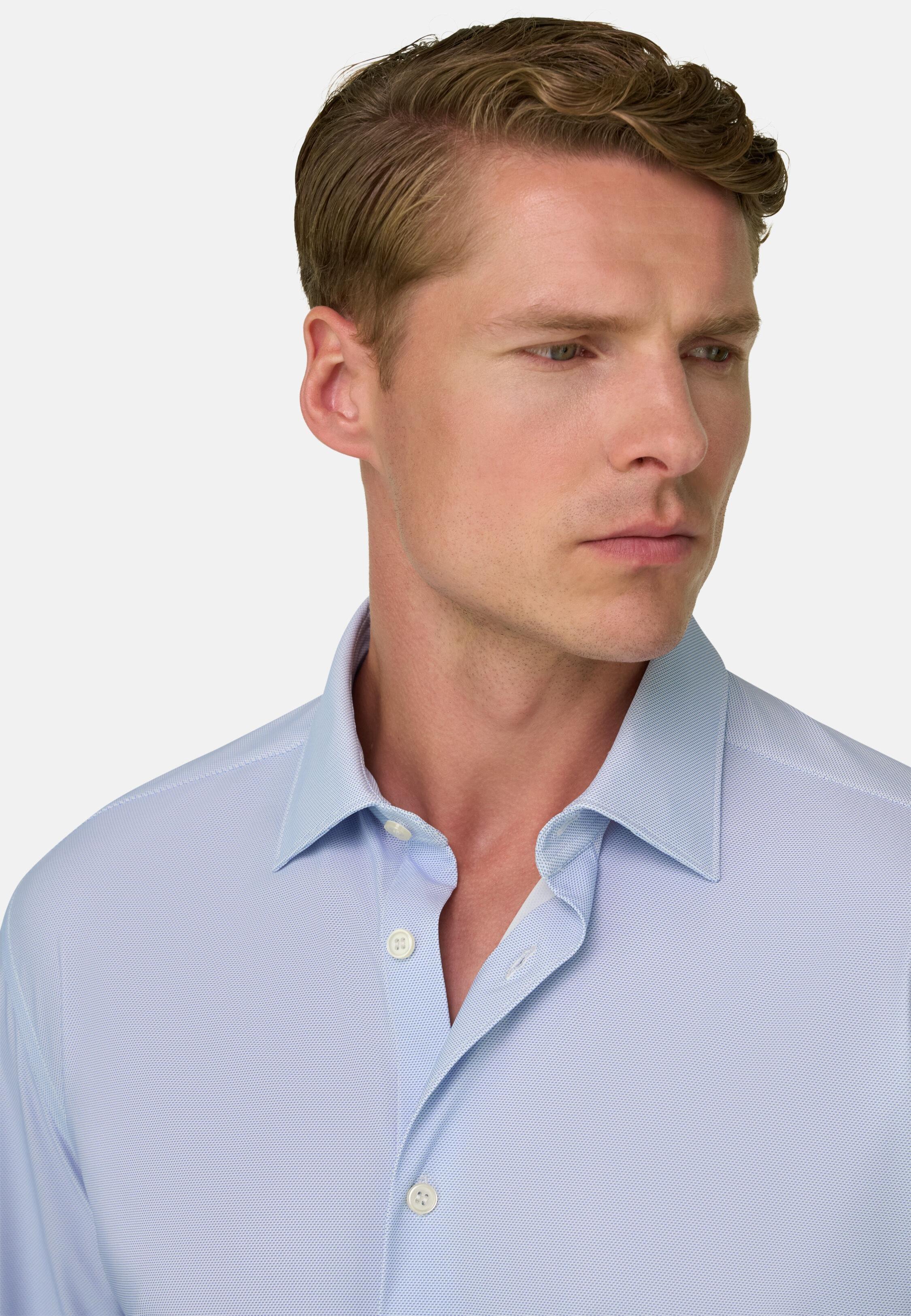 Shirt Micro Patterned Stretch Nylon Slim Fit B Tech Light Blue, Light Blue, medium