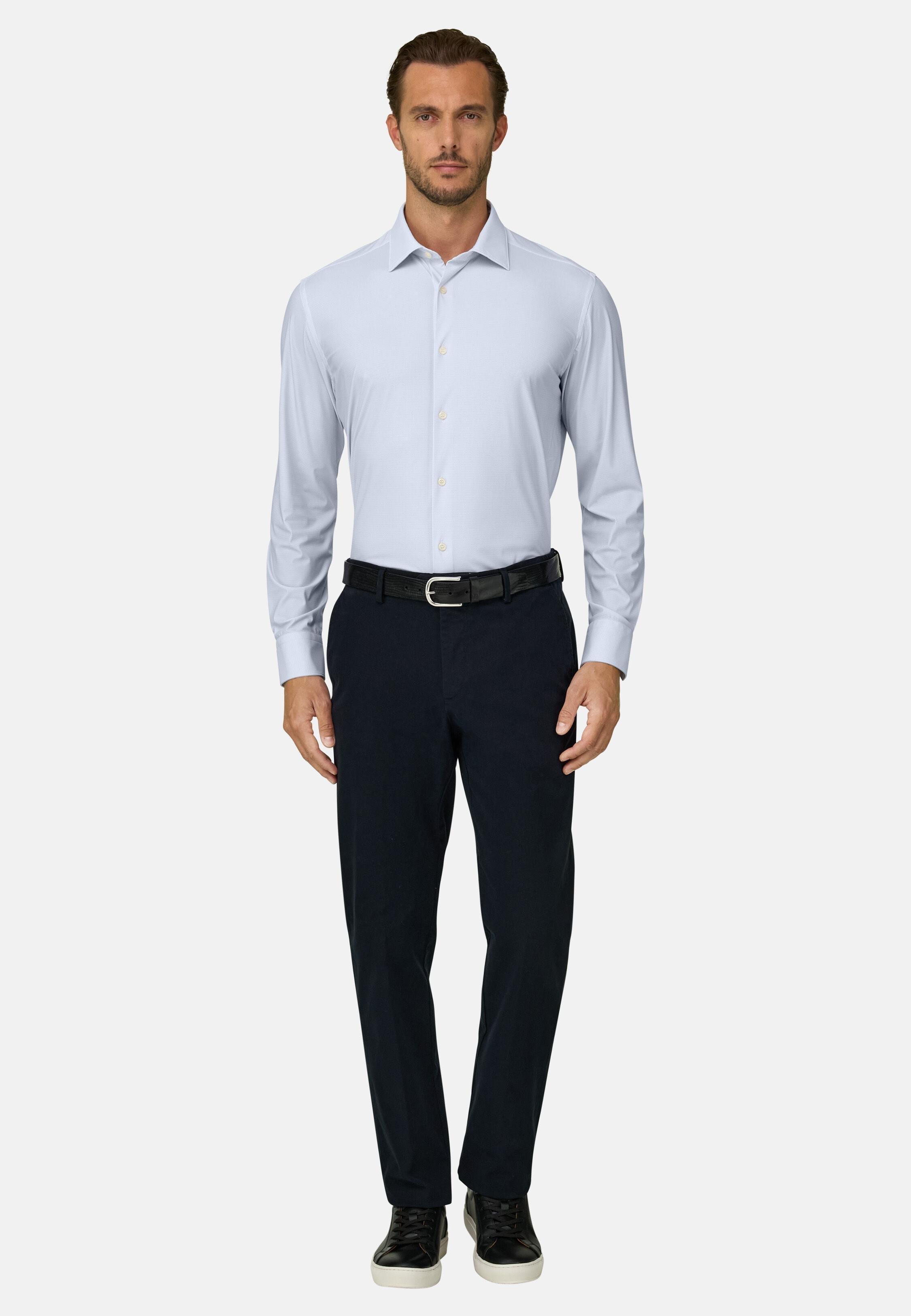 Shirt Micro Patterned Nylon Stretch Slim Fit B Tech Light Blue, Light Blue, medium