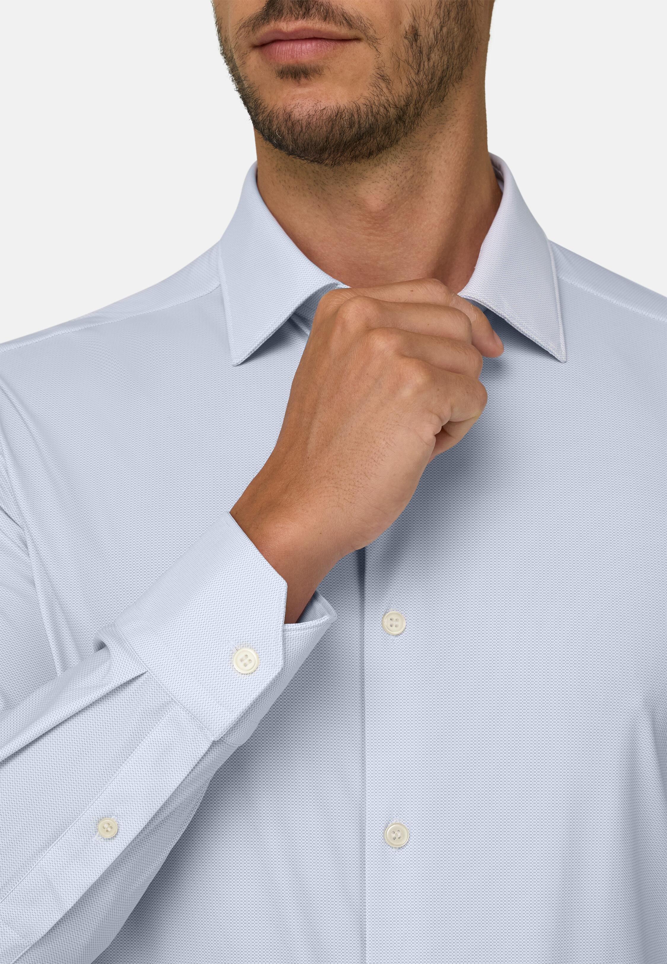 Shirt Micro Patterned Nylon Stretch Slim Fit B Tech Light Blue, Light Blue, medium