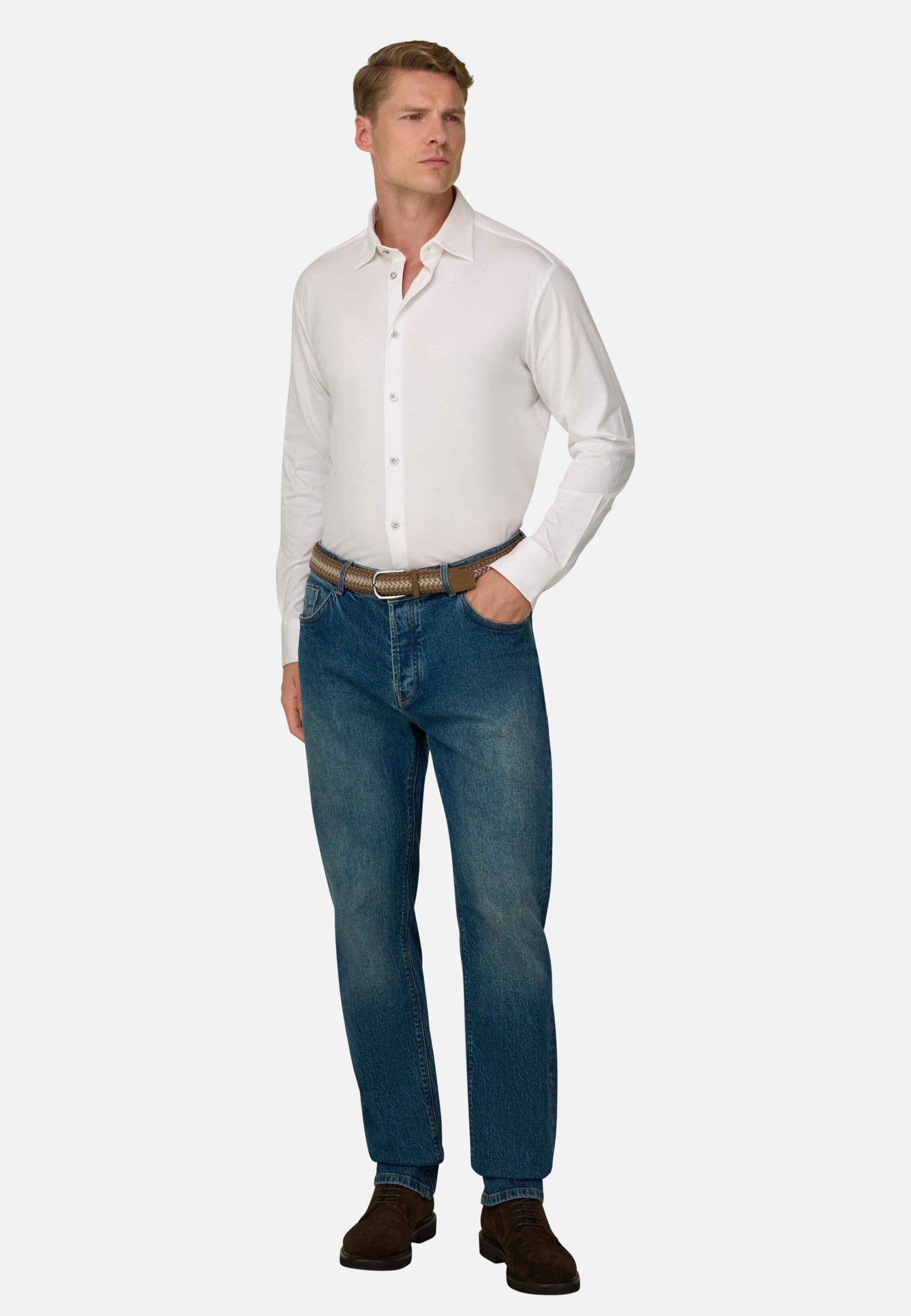 Polo Shirt in Cotton and Silk Regular Fit, White, White, medium