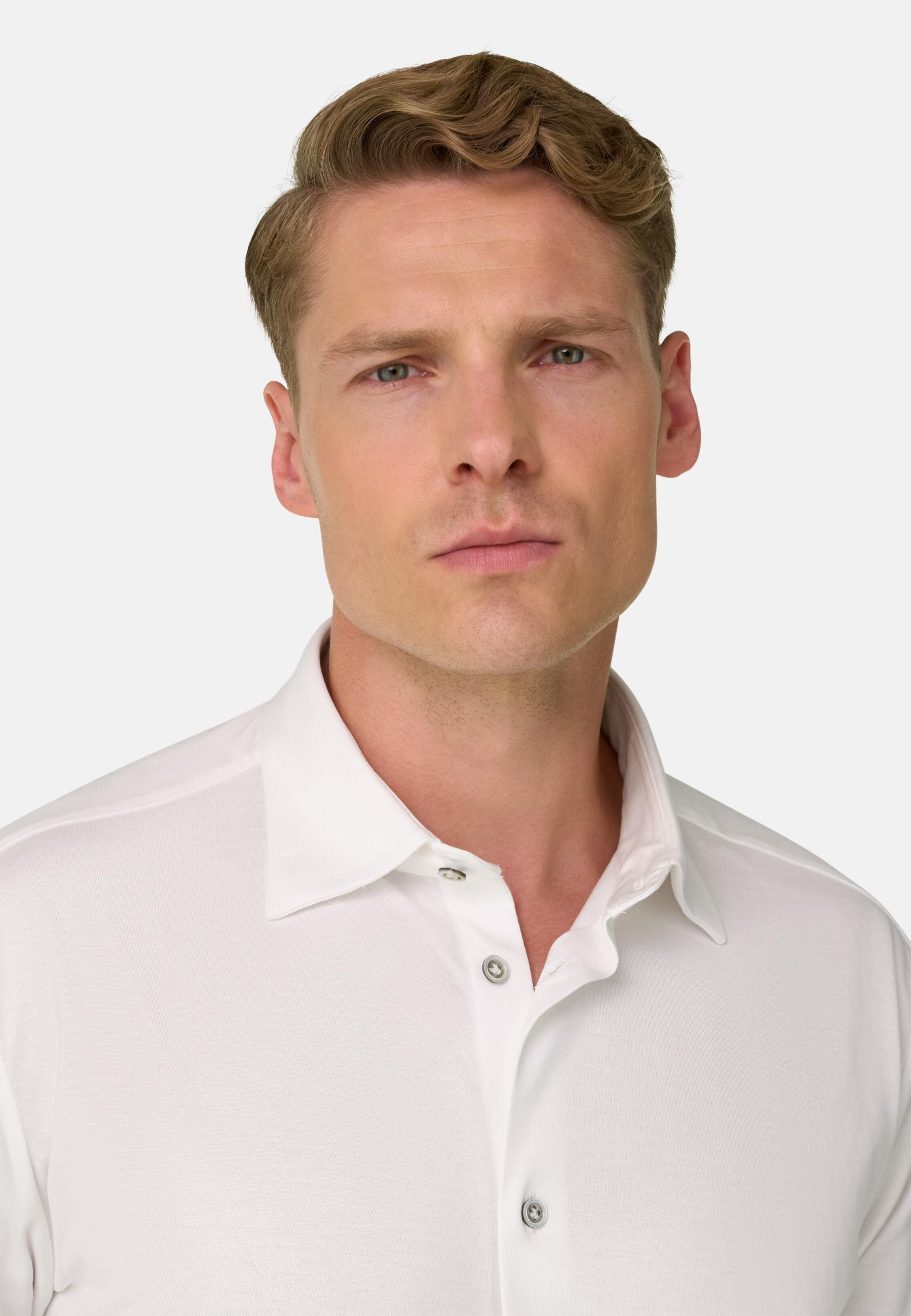 Polo Shirt in Cotton and Silk Regular Fit, White, White, medium