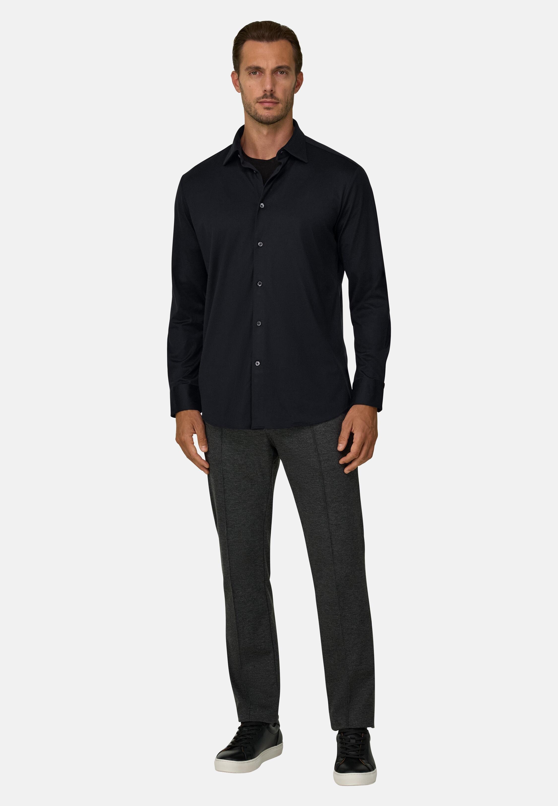 Polo Shirt in Cotton and Silk Regular Fit, Black, Black, medium