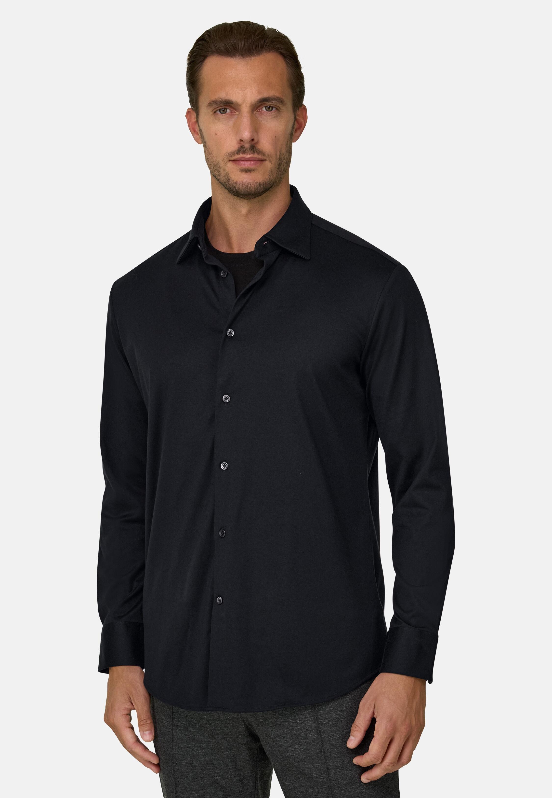 Polo Shirt in Cotton and Silk Regular Fit, Black, Black, large image number 1
