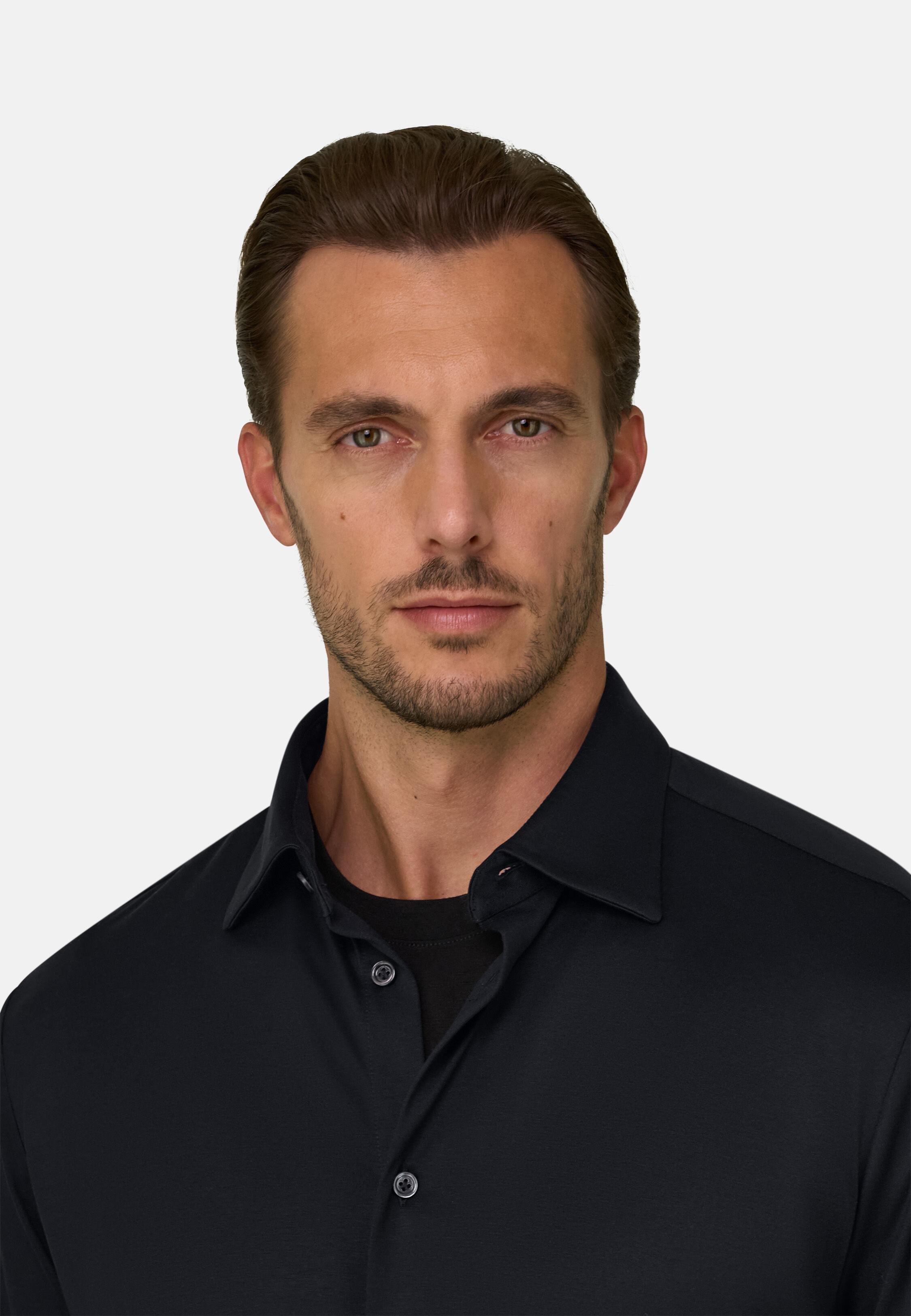Polo Shirt in Cotton and Silk Regular Fit, Black, Black, large image number 2