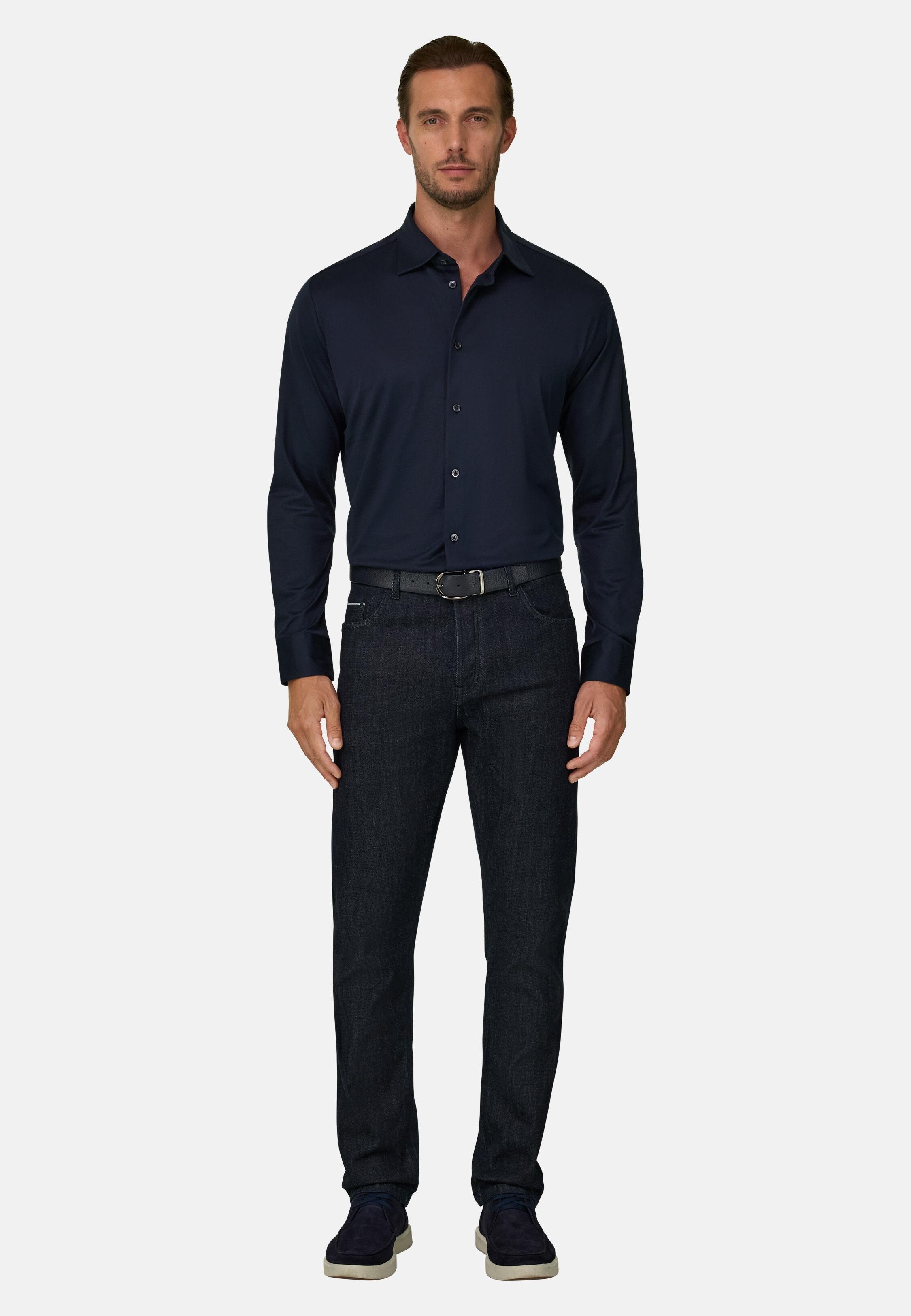 قميص بولو من القطن والحرير بقصة عادية أزرق كحلي, Navy blue, large image number 0