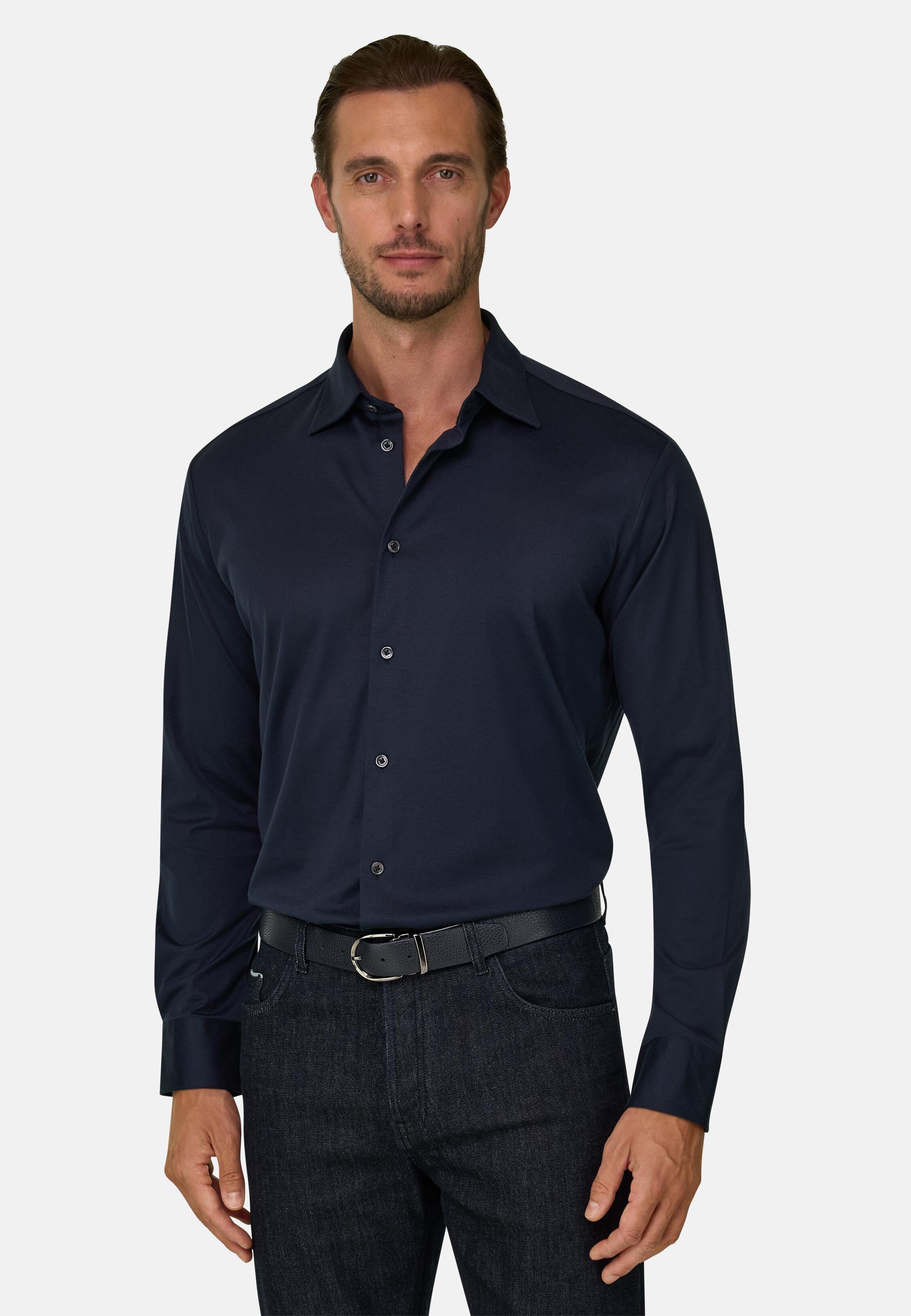 قميص بولو من القطن والحرير بقصة عادية أزرق كحلي, Navy blue, large image number 1