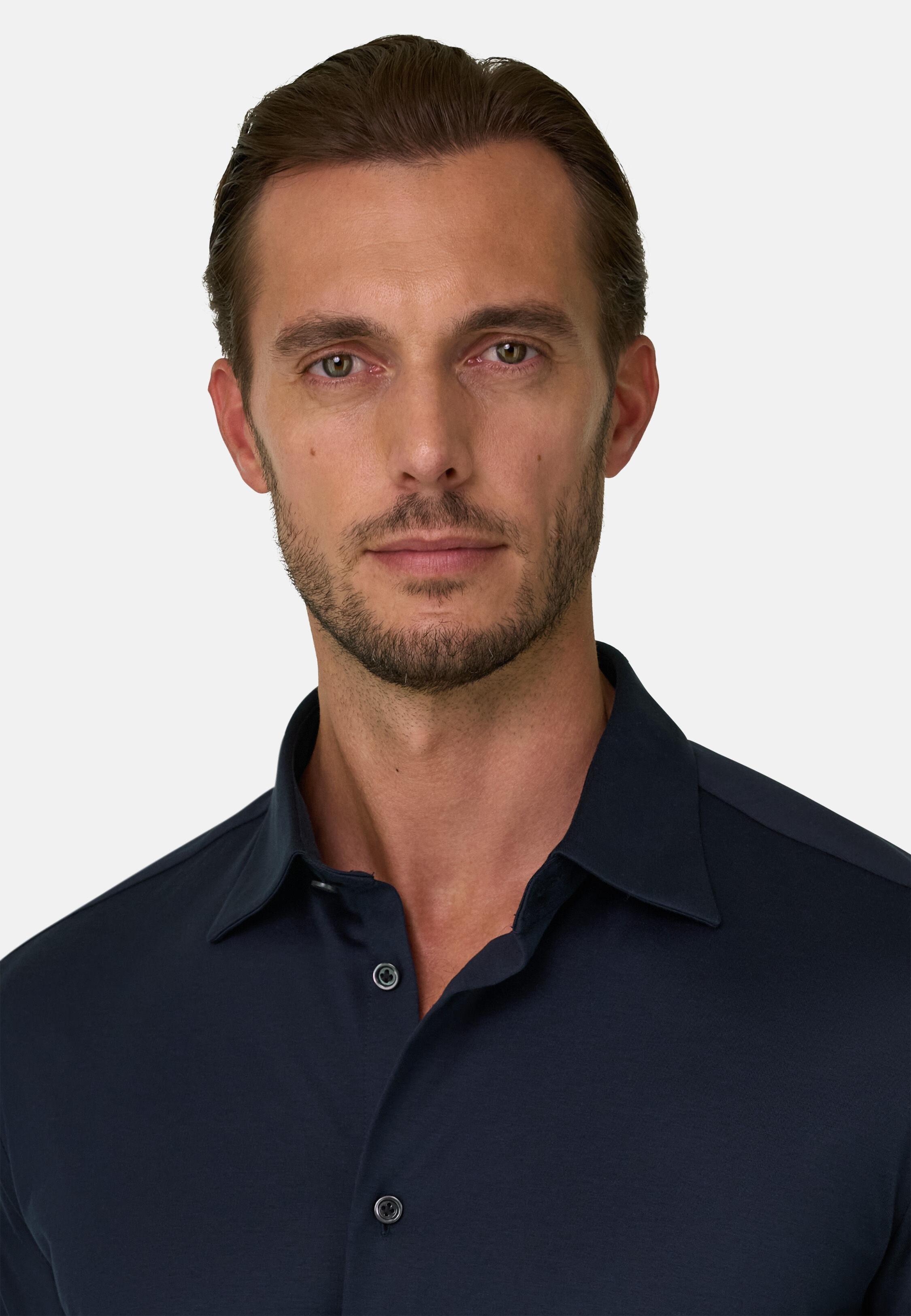 قميص بولو من القطن والحرير بقصة عادية أزرق كحلي, Navy blue, large image number 2