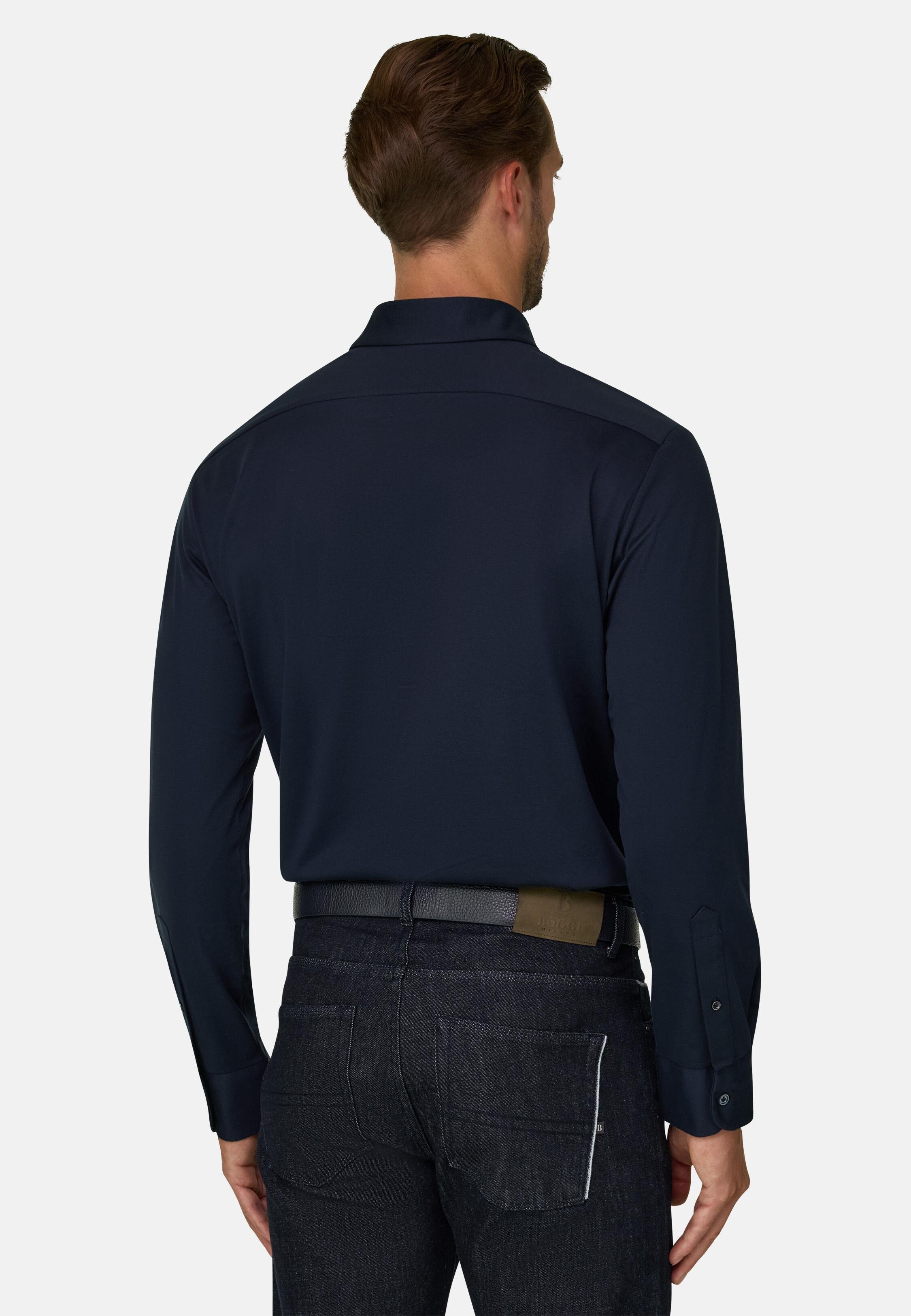 قميص بولو من القطن والحرير بقصة عادية أزرق كحلي, Navy blue, large image number 5