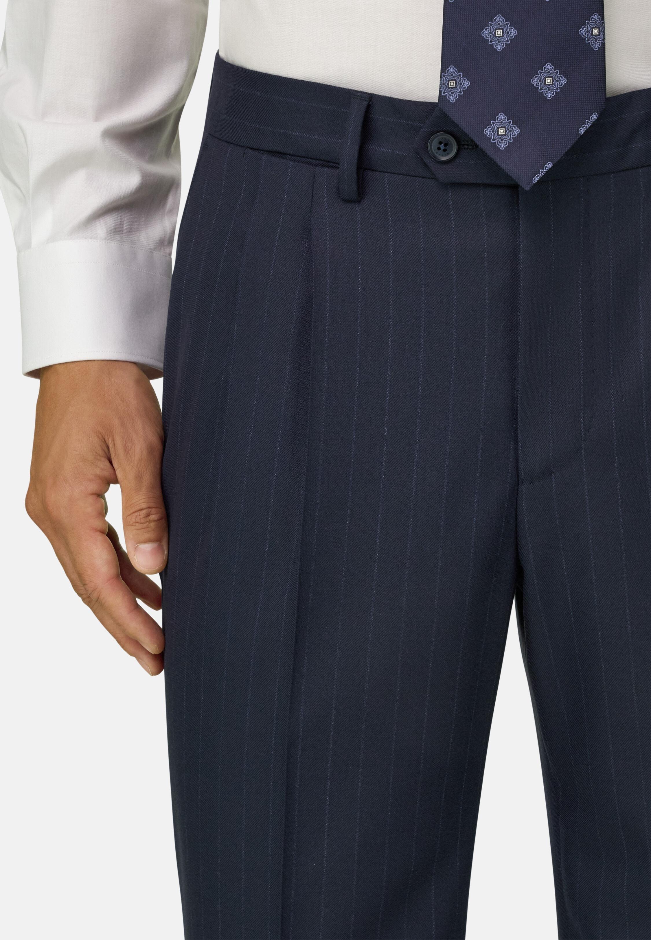 Suit Double-Breasted Herringbone Wool S130, Navy Blue, Navy blue, medium